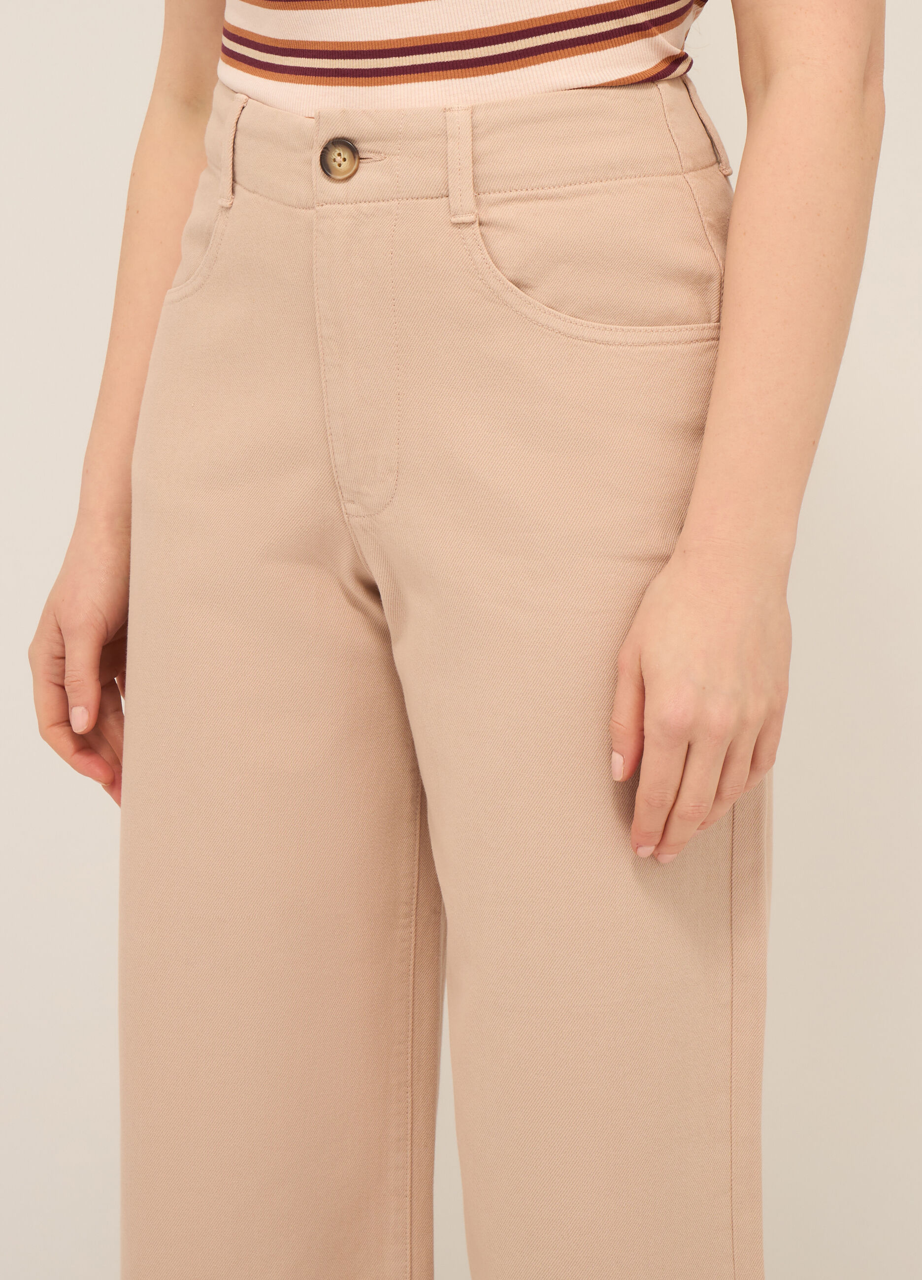 Pantaloni wide leg in denim di puro cotone donna_2