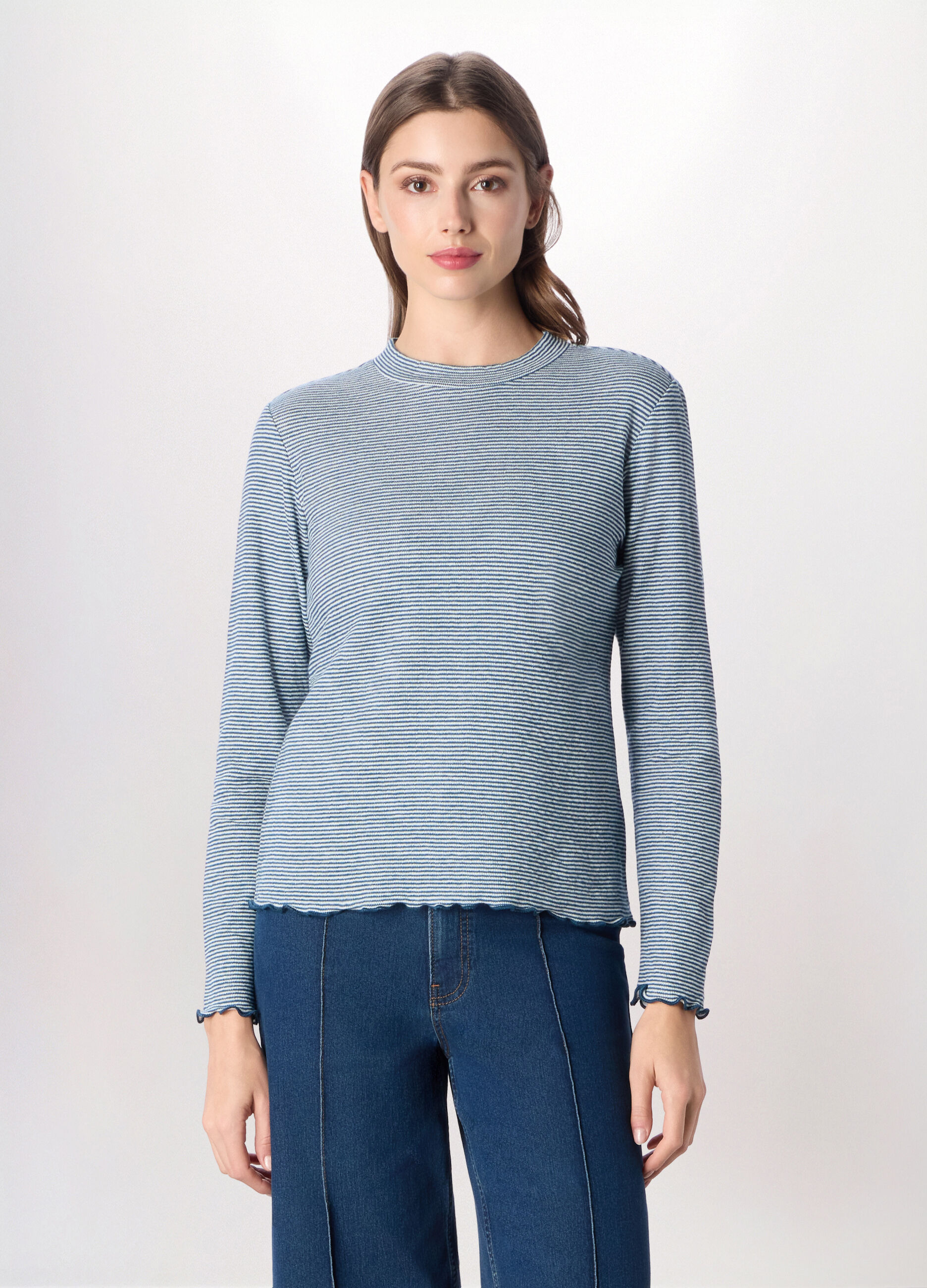 T-shirt in costina di puro cotone donna_0