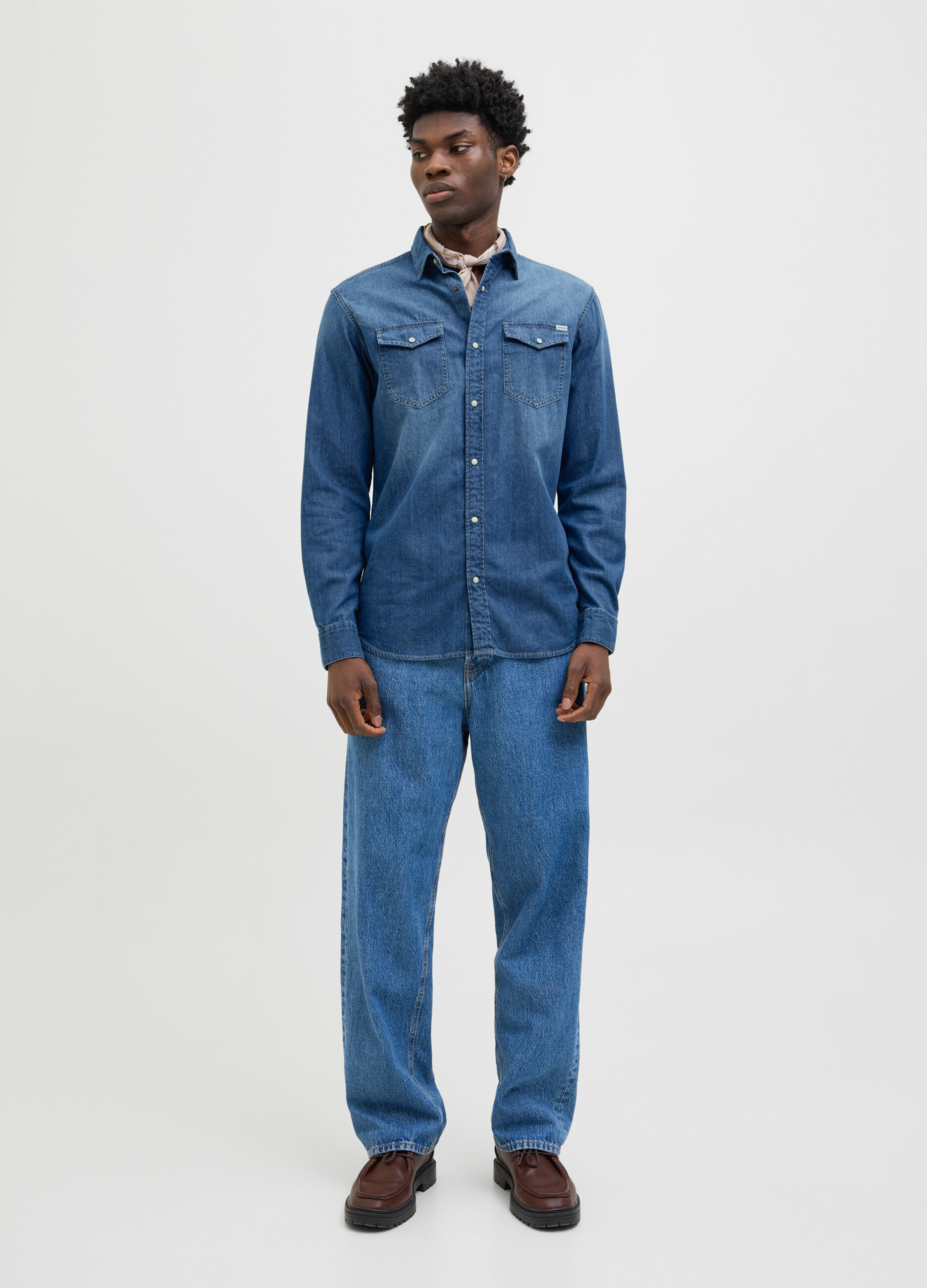 Camicia in denim stile western uomo_0