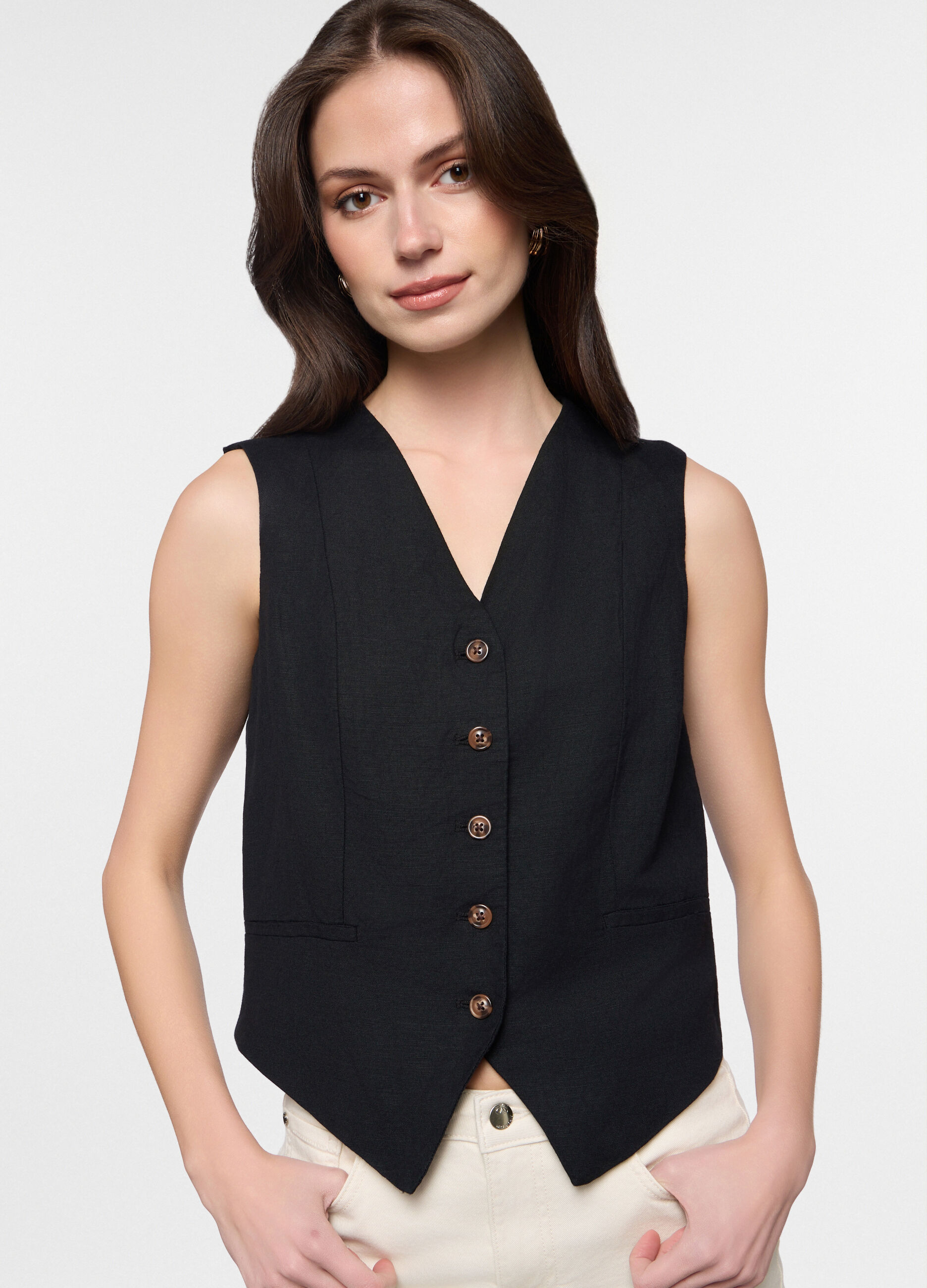Gilet in twill misto lino donna_2