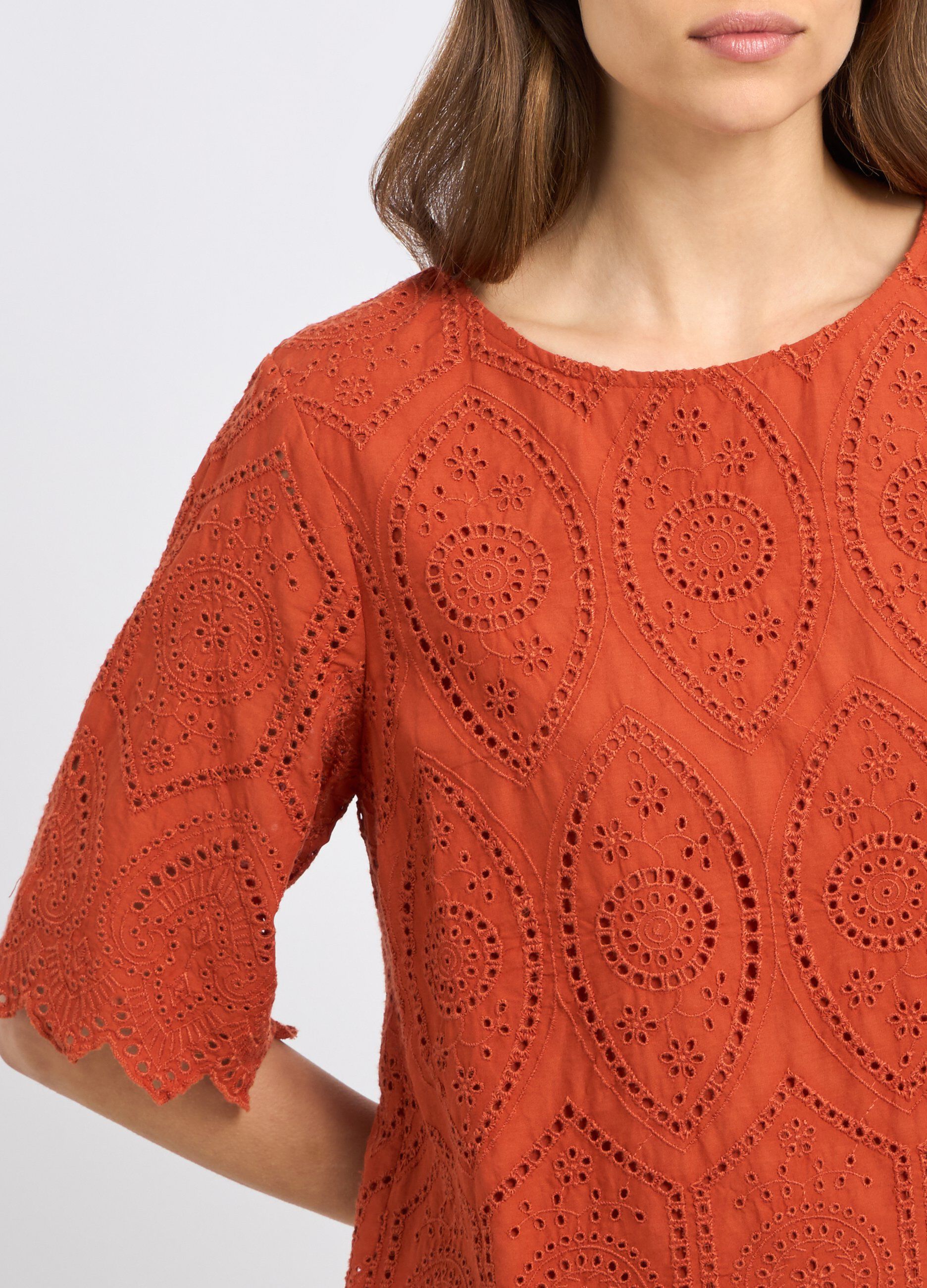 Abito corto in puro cotone con ricami donna