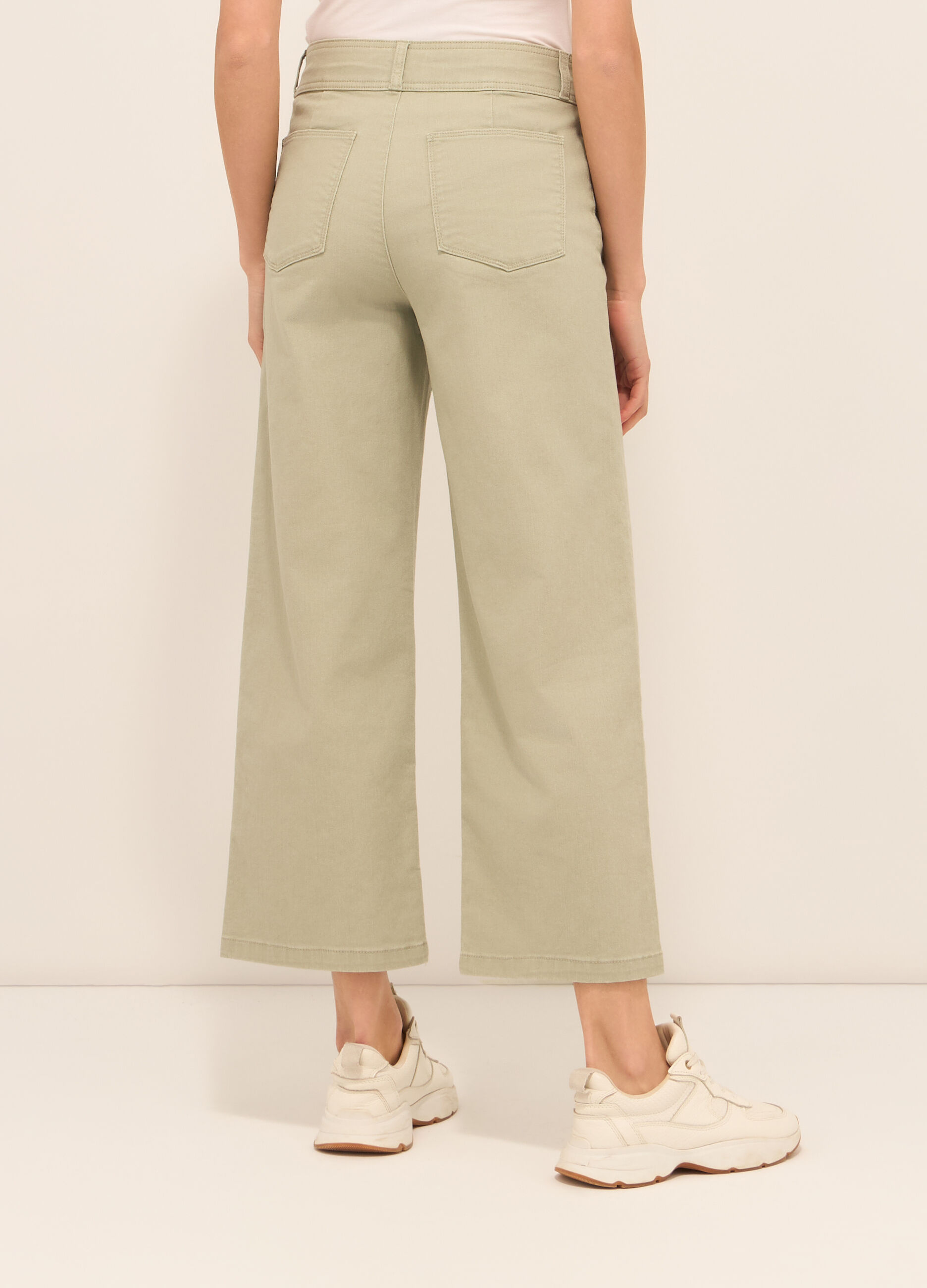 Pantaloni in twill di cotone stretch donna_1