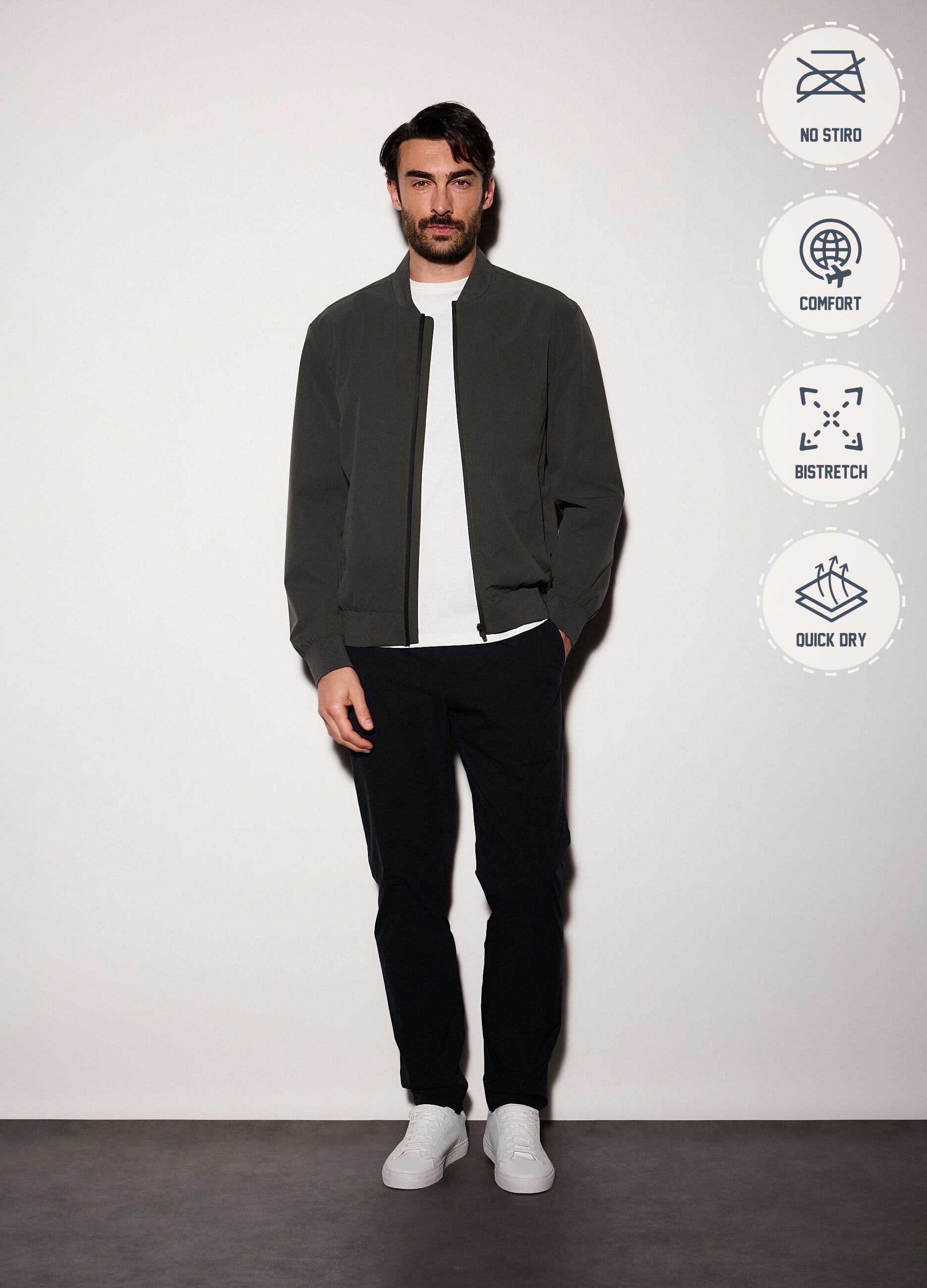 Bomber in tessuto tecnico con zip uomo_0