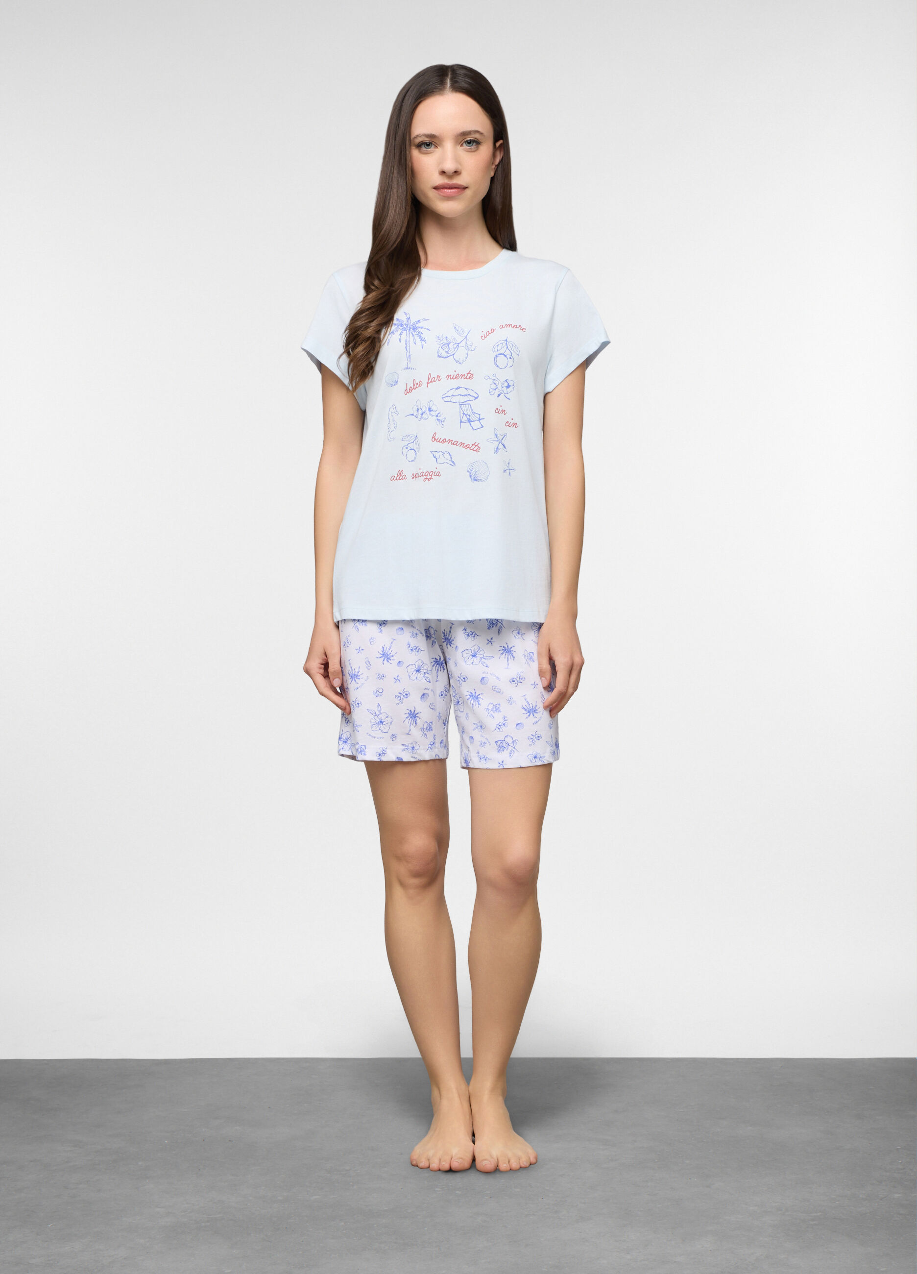 Set pigiama corto in jersey di puro cotone donna_0