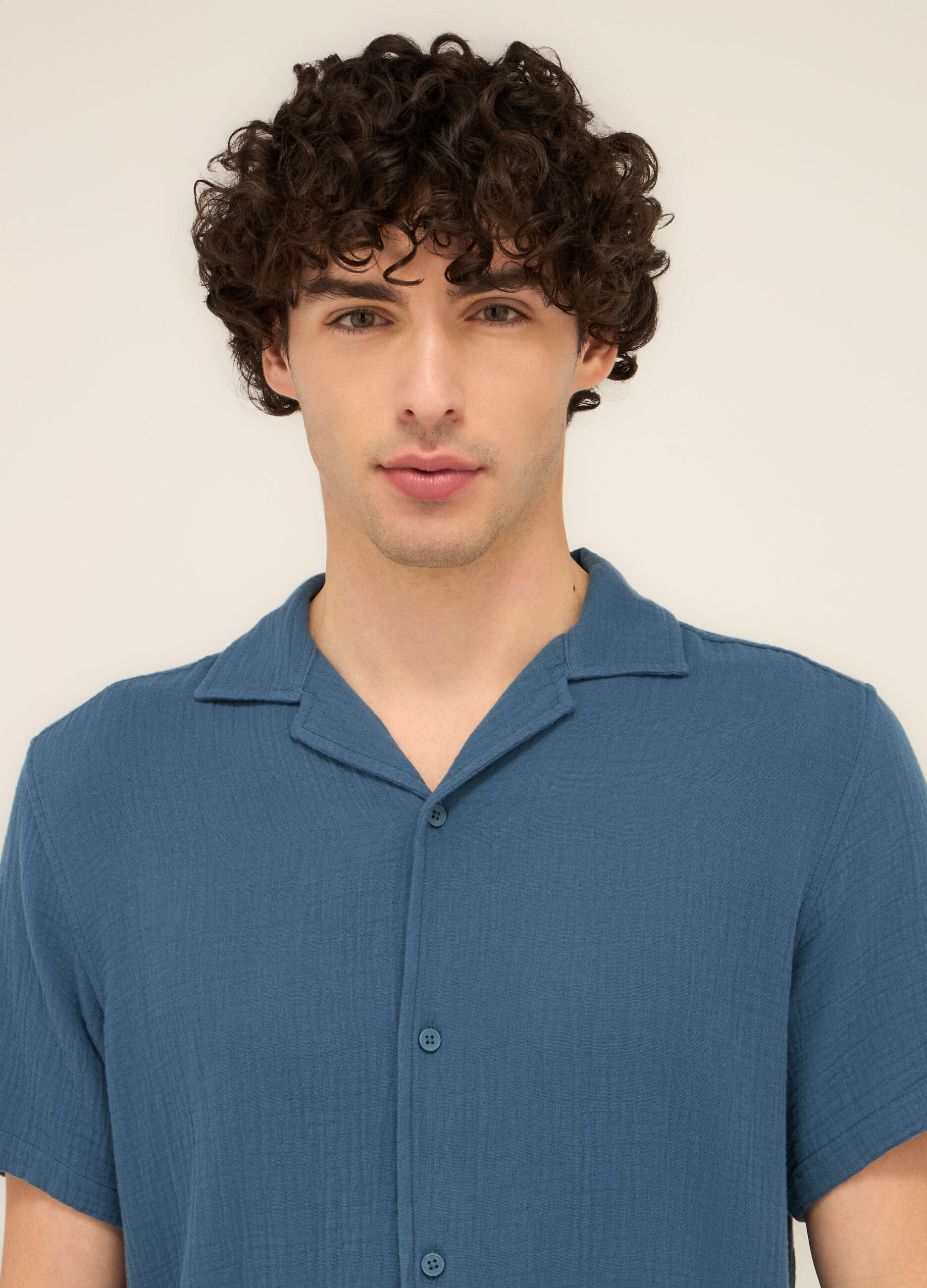 Camicia a maniche corte in garza di cotone uomo _2
