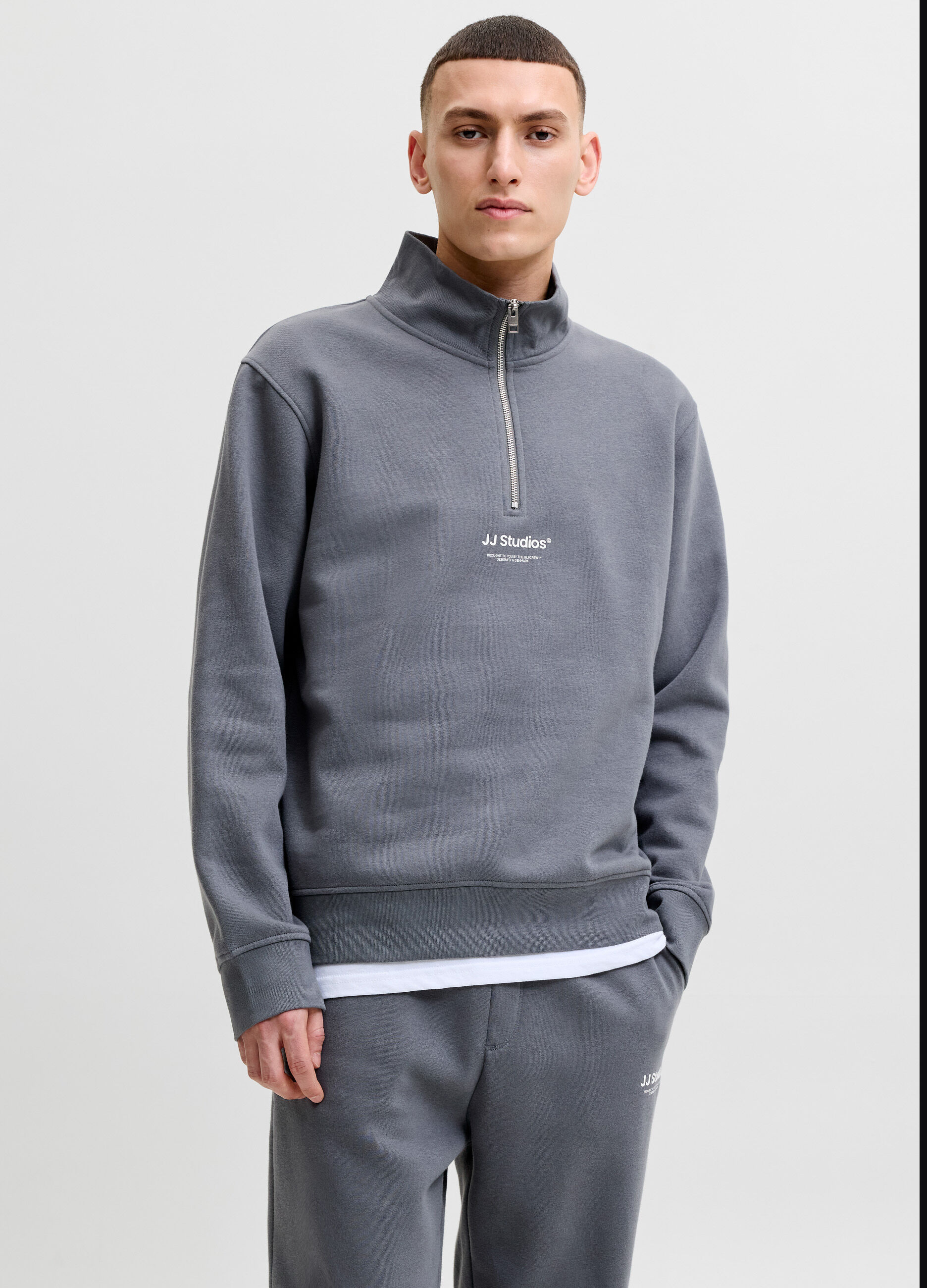 Felpa con mezza zip e logo uomo_0