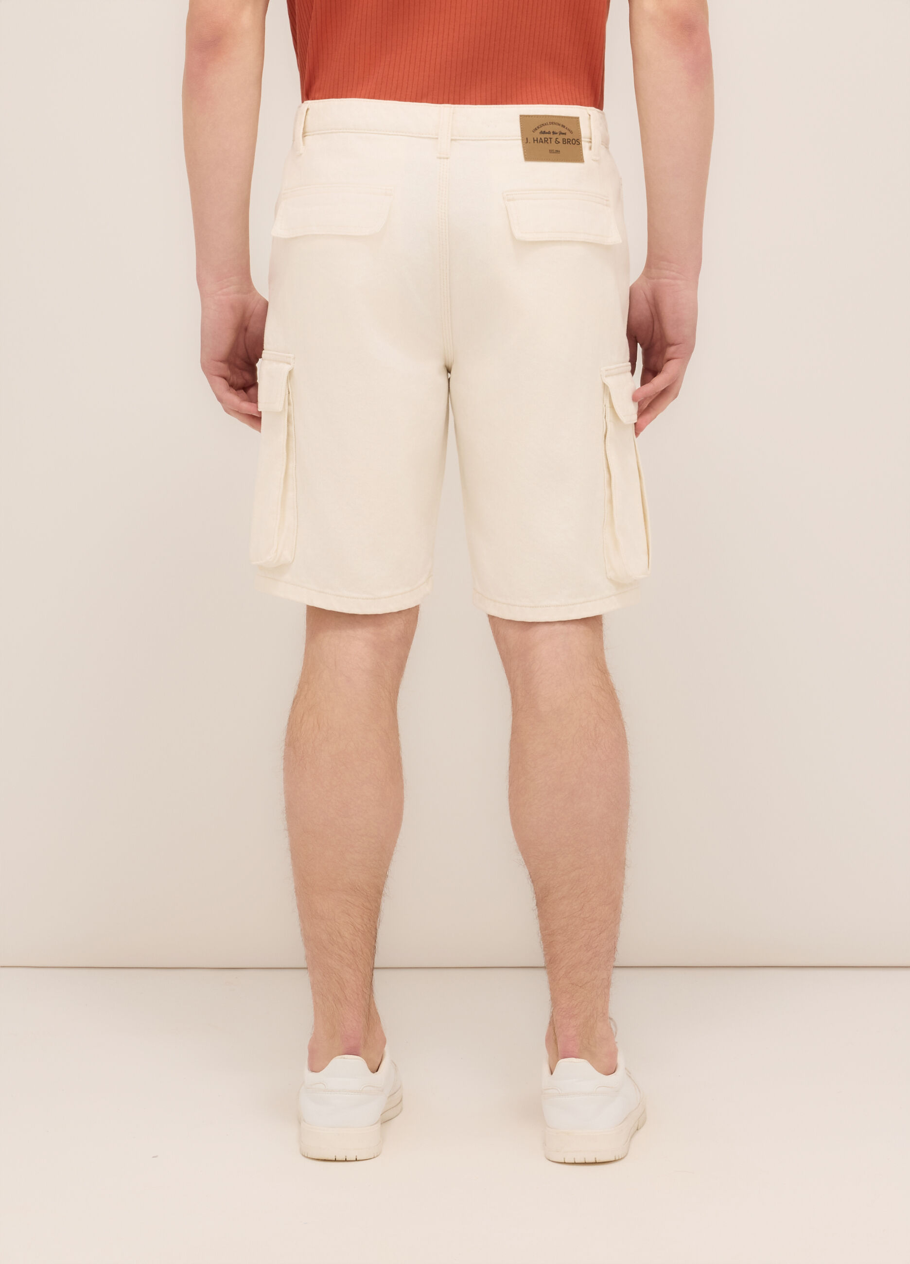 Bermuda cargo in denim di puro cotone uomo_1