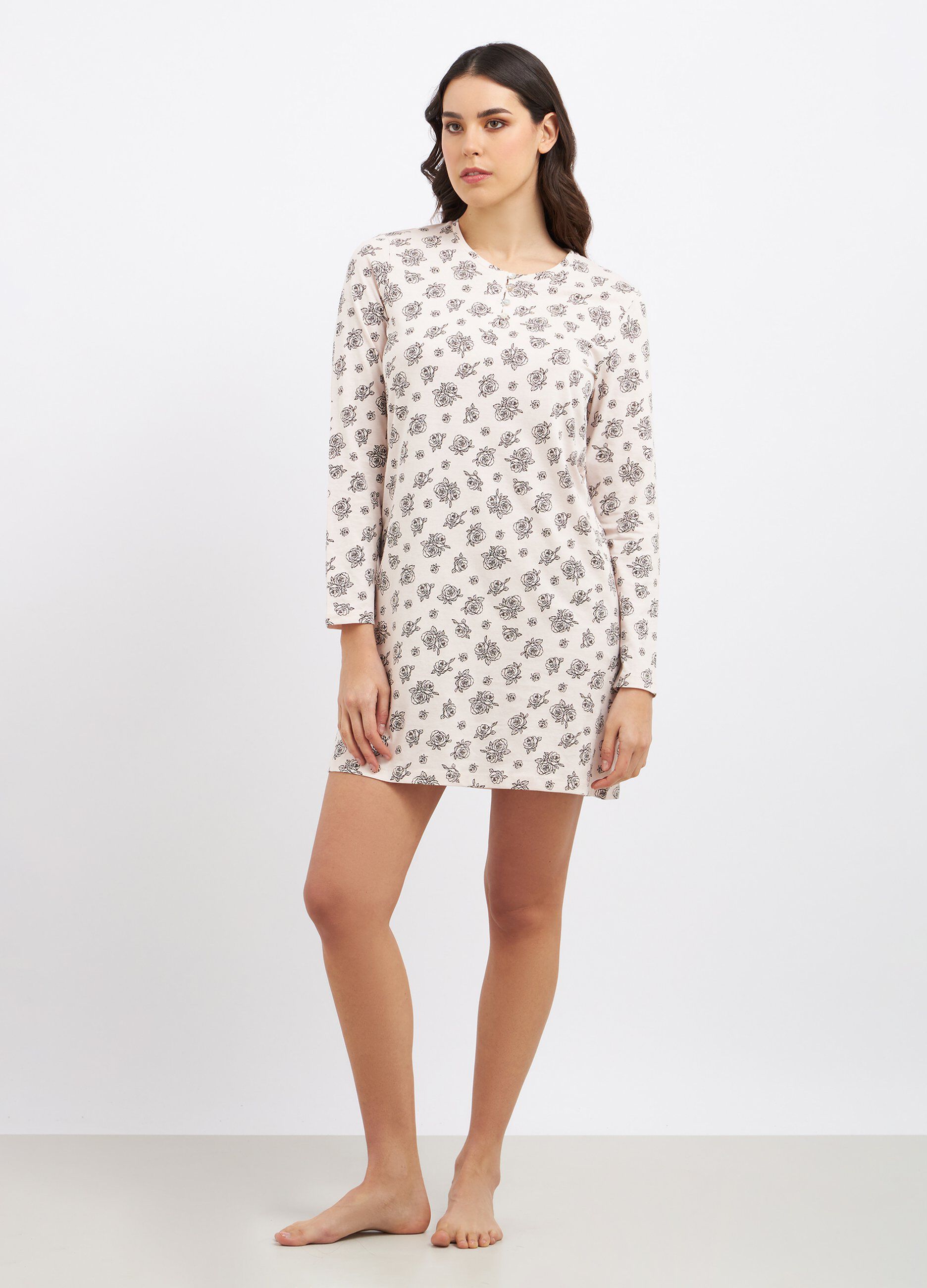 Camicia da notte in puro cotone a maniche lunghe donna_0