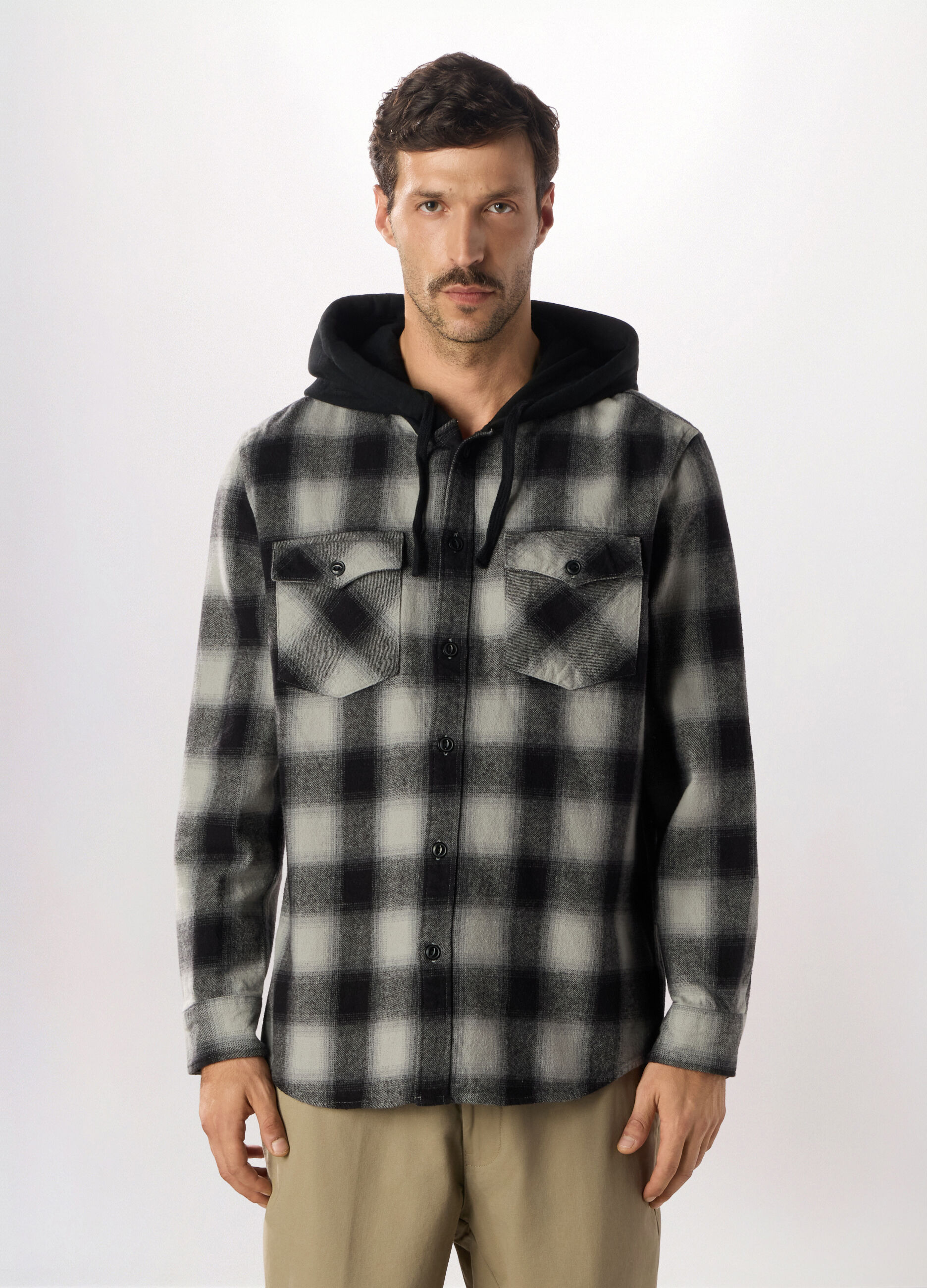 Camicia in flanella con cappuccio uomo_0