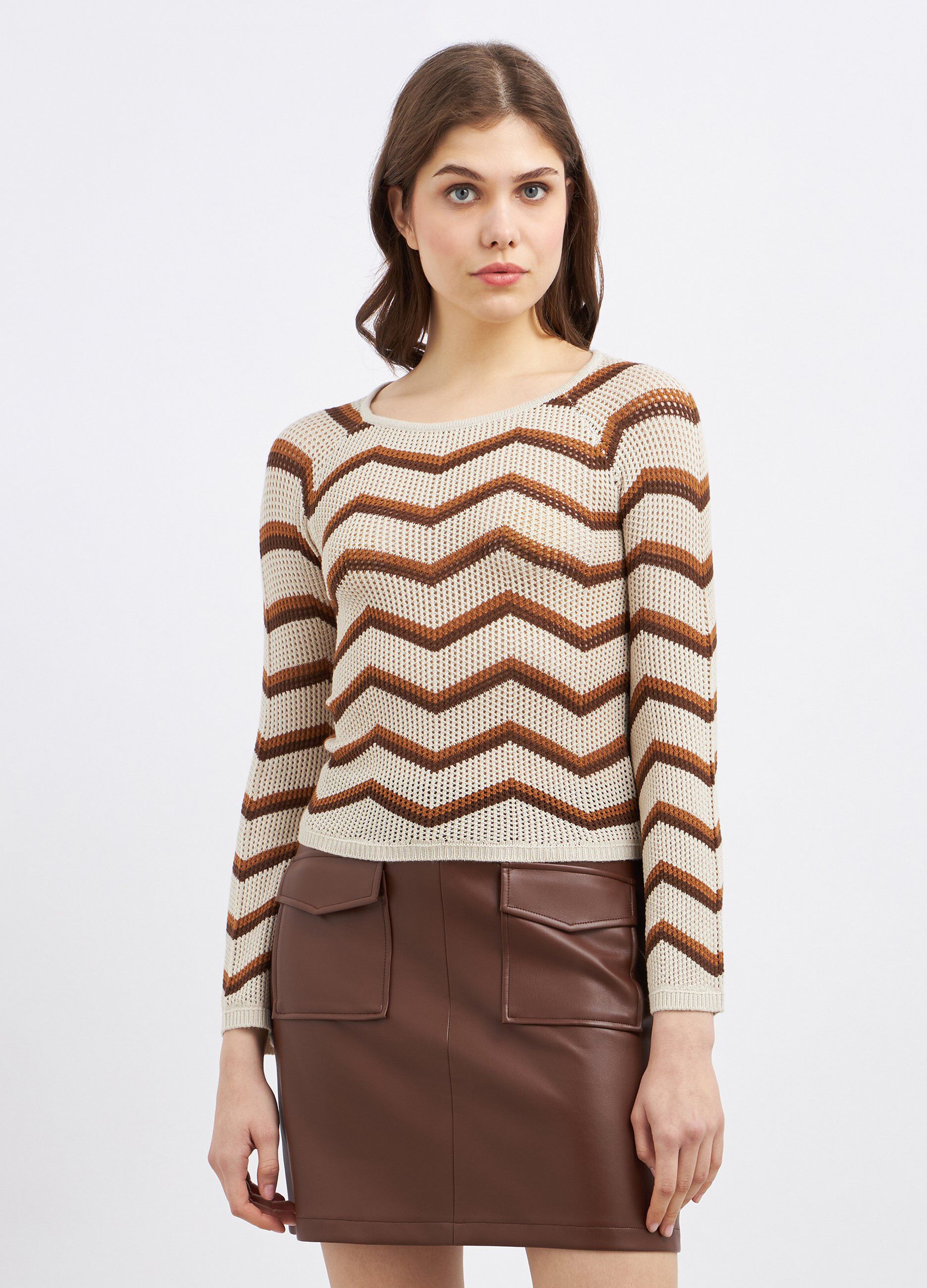 Pullover in misto viscosa con lavorazione traforata donna_0