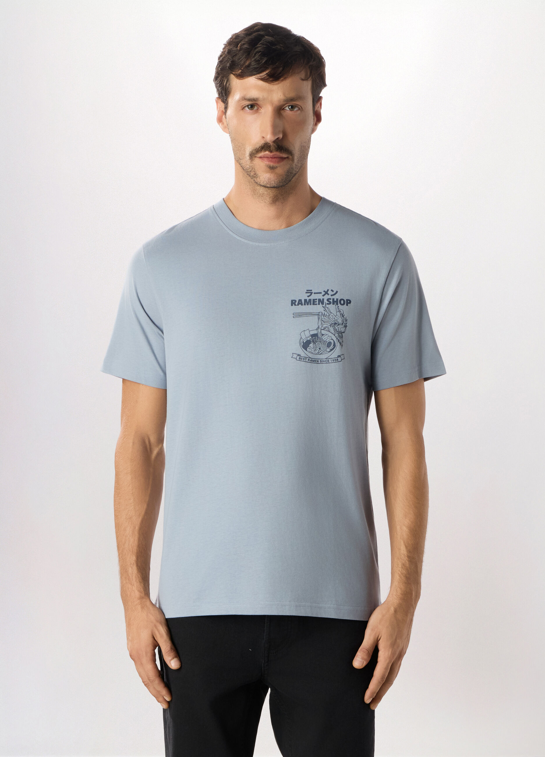 T-shirt girocollo con stampa ramen in cotone uomo_0