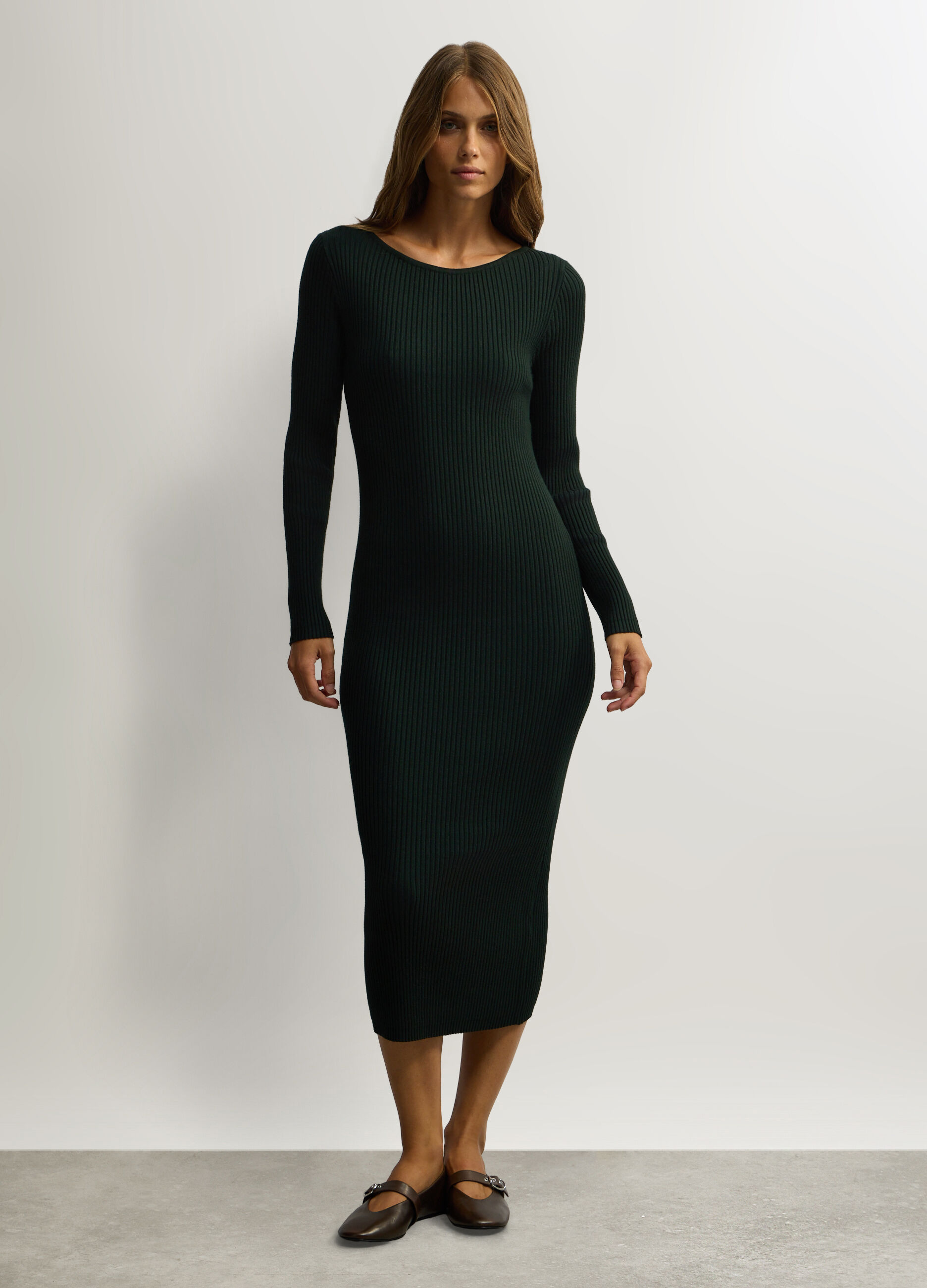 Abito lungo Fitted in costina misto viscosa donna_0
