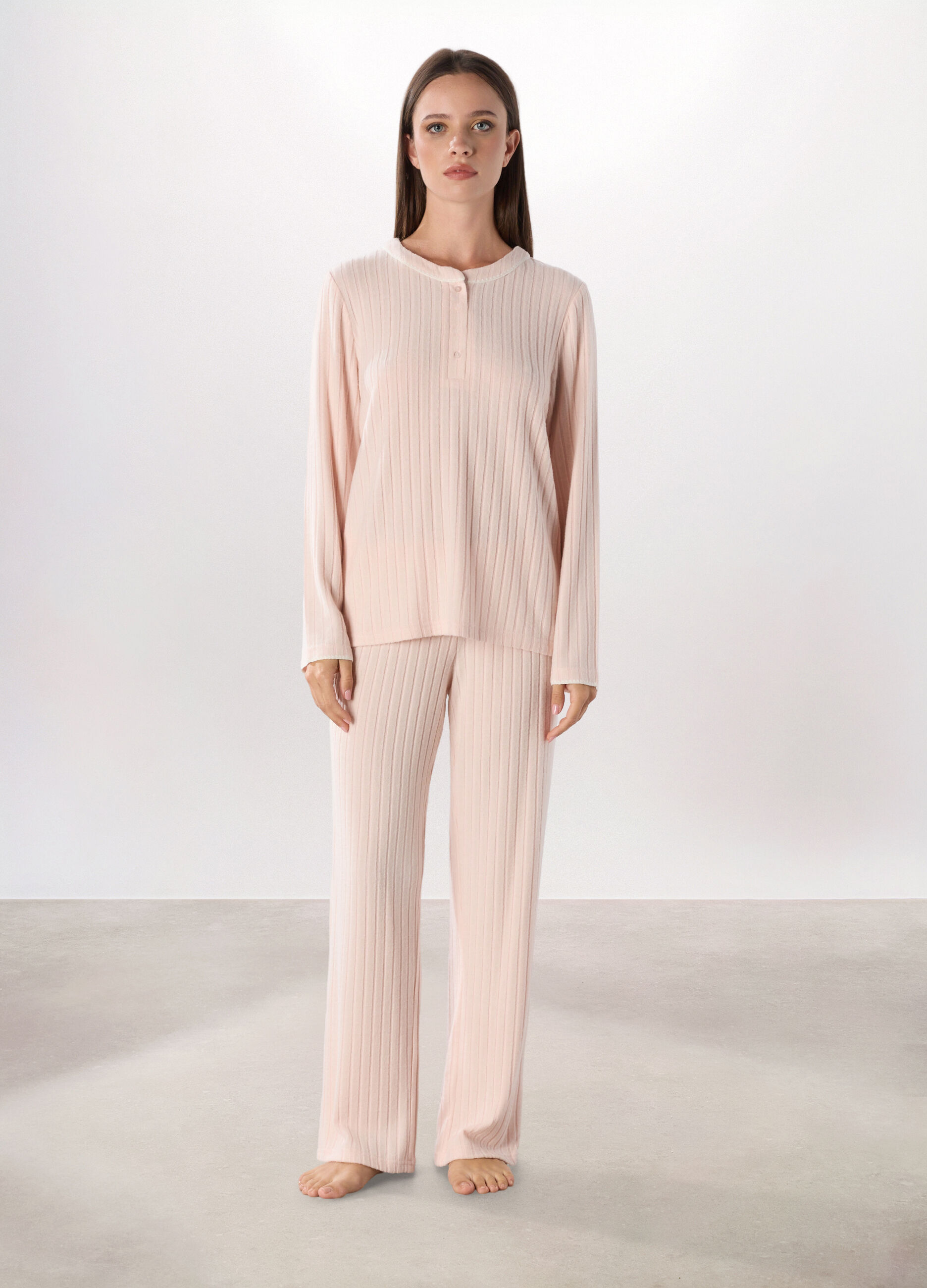 Pantalone pigiama lungo a coste donna_0