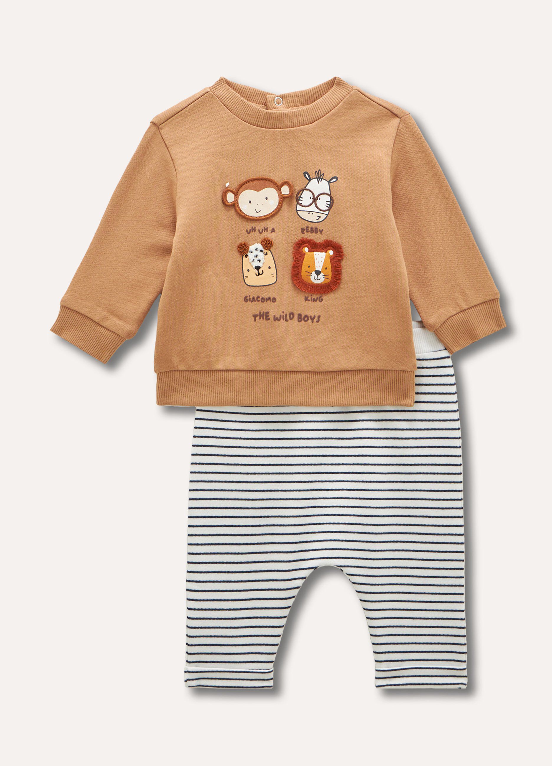 Jogging set ricamato in felpa di puro cotone neonato_0