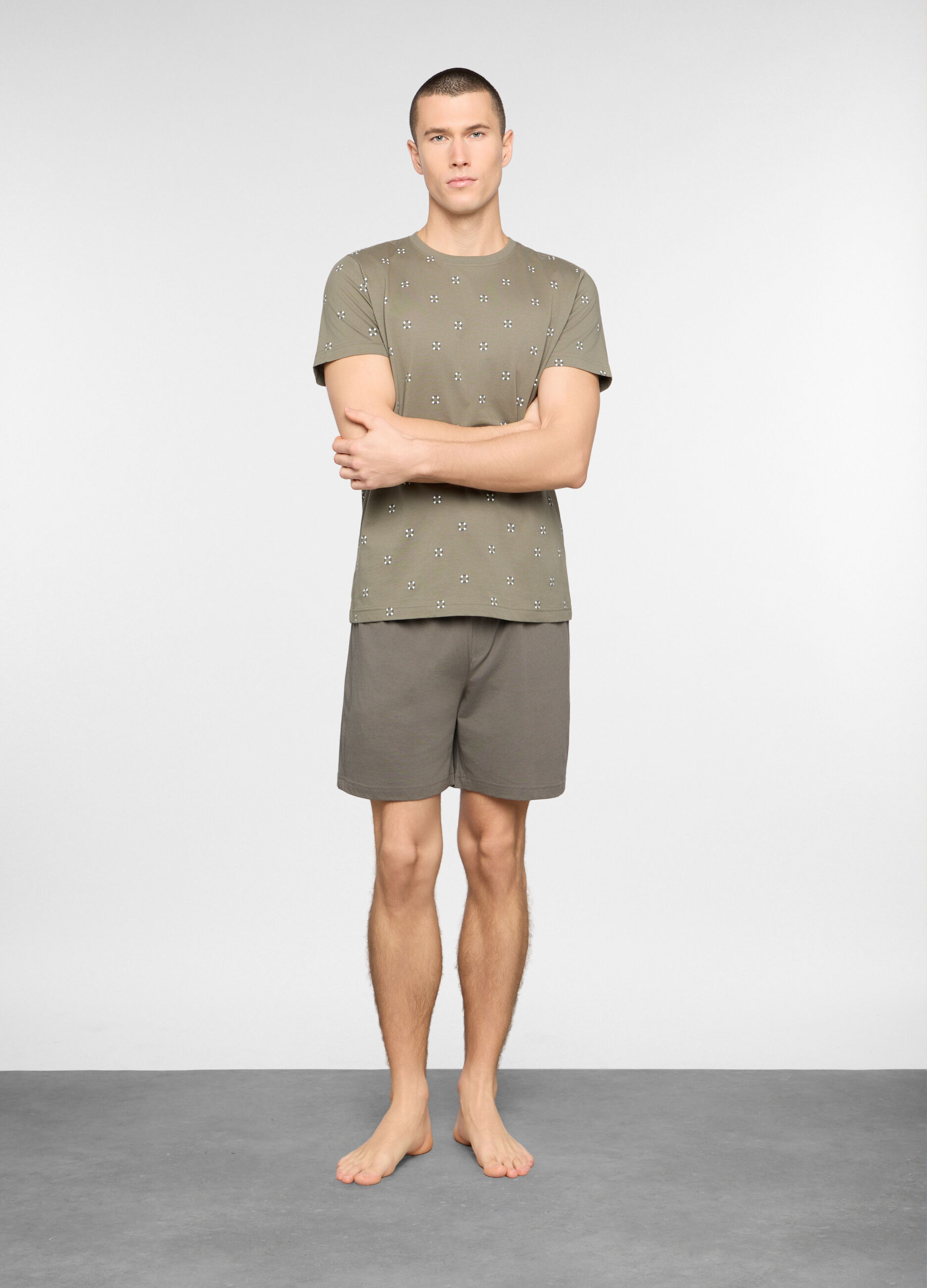 Pigiama corto in jersey di cotone con stampa uomo_0