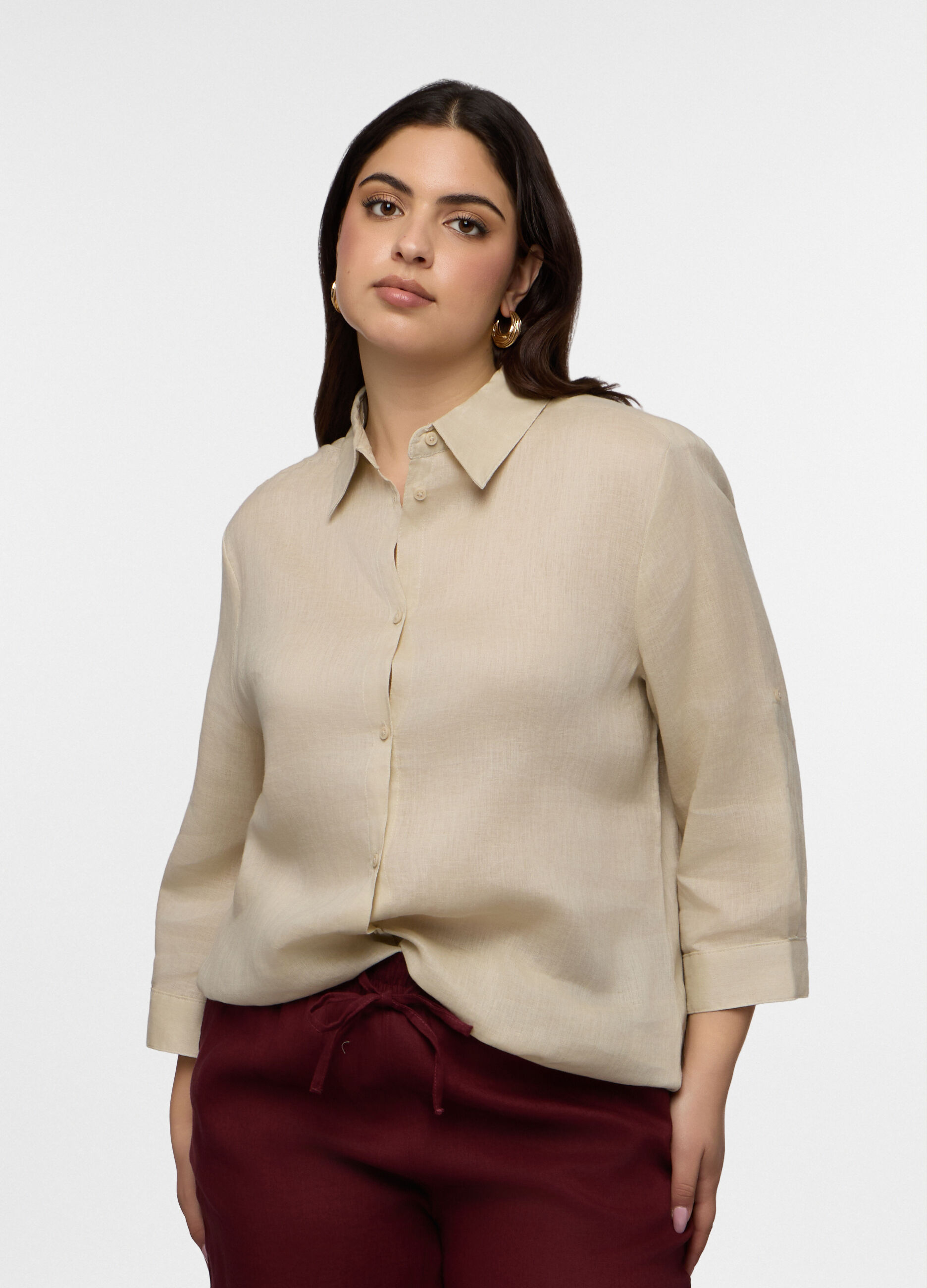 Camicia Fit Regular con collo alla francese in puro lino donna curvy_0