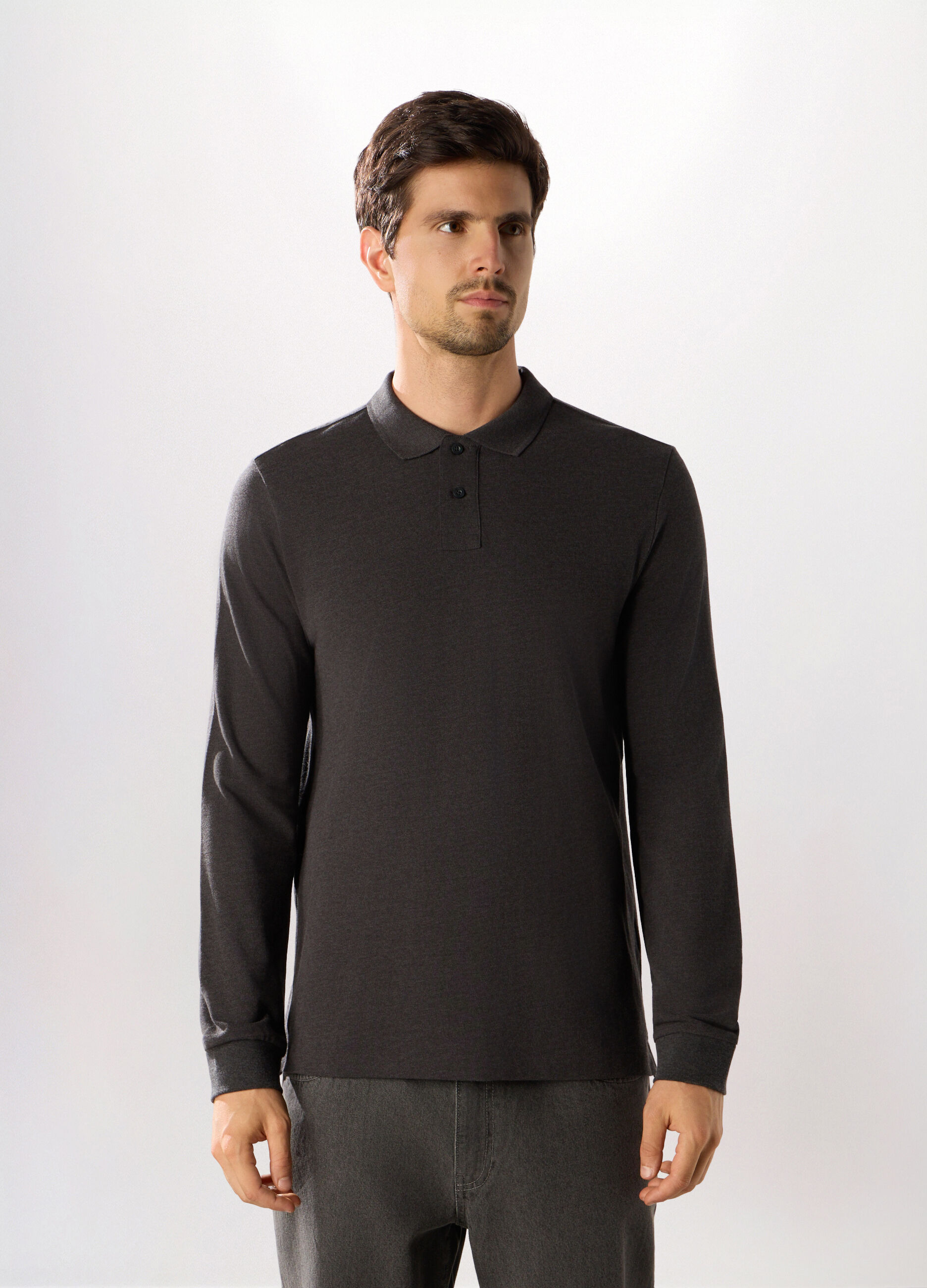 Polo a maniche lunghe in cotone piquet uomo_0