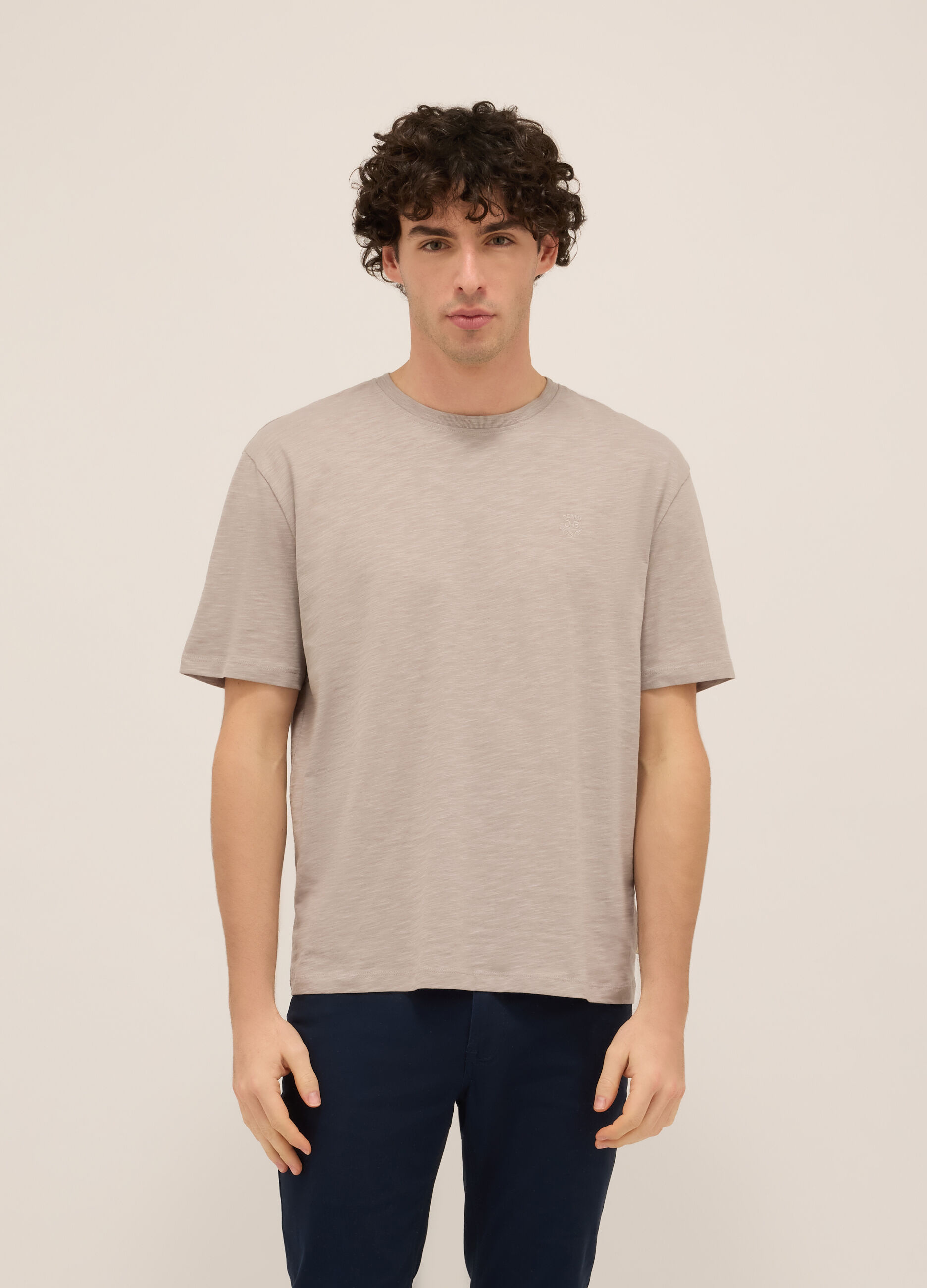 T-shirt girocollo in puro cotone mélange uomo_0