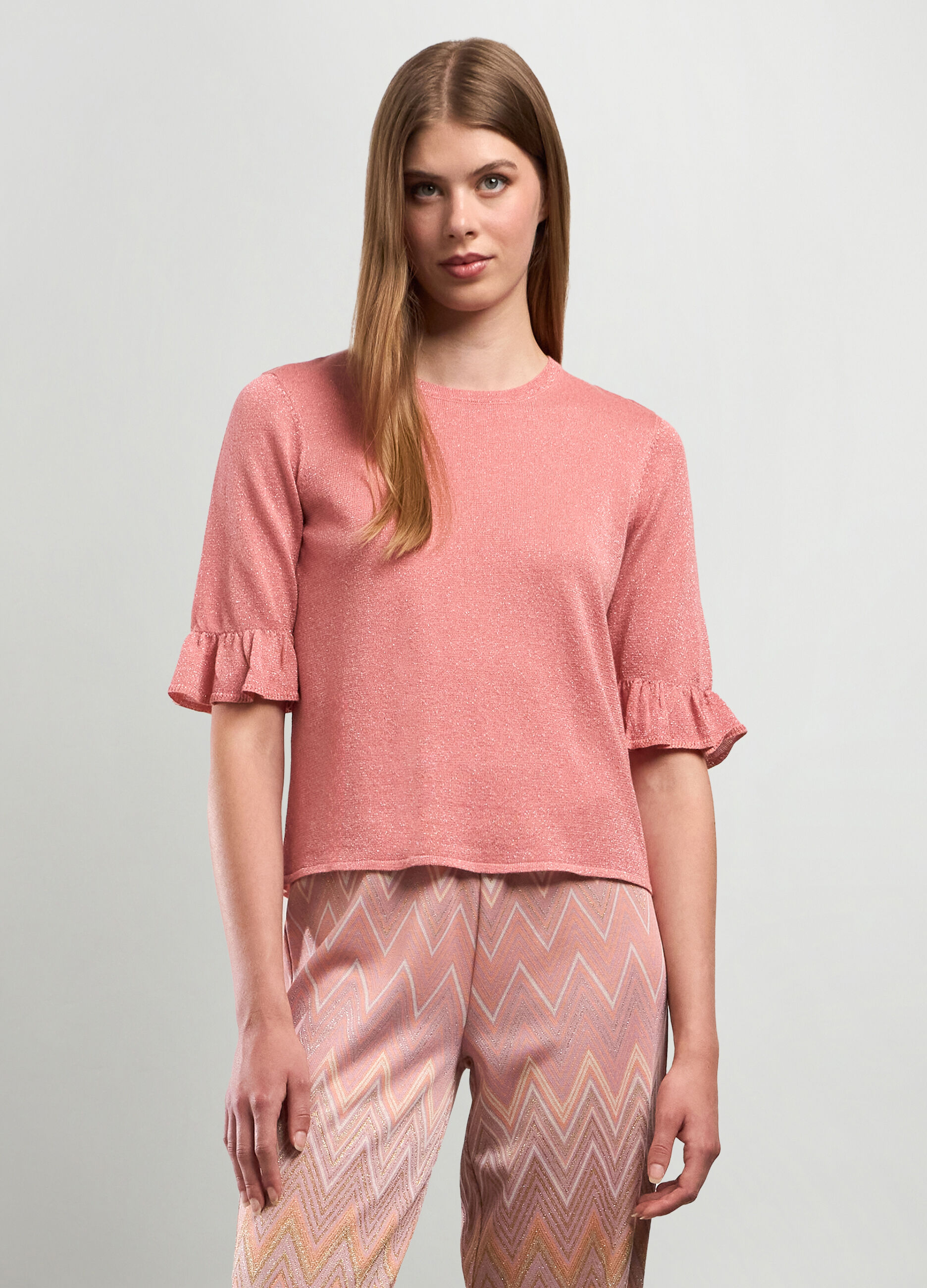 T-shirt in misto viscosa e filo lurex donna_0