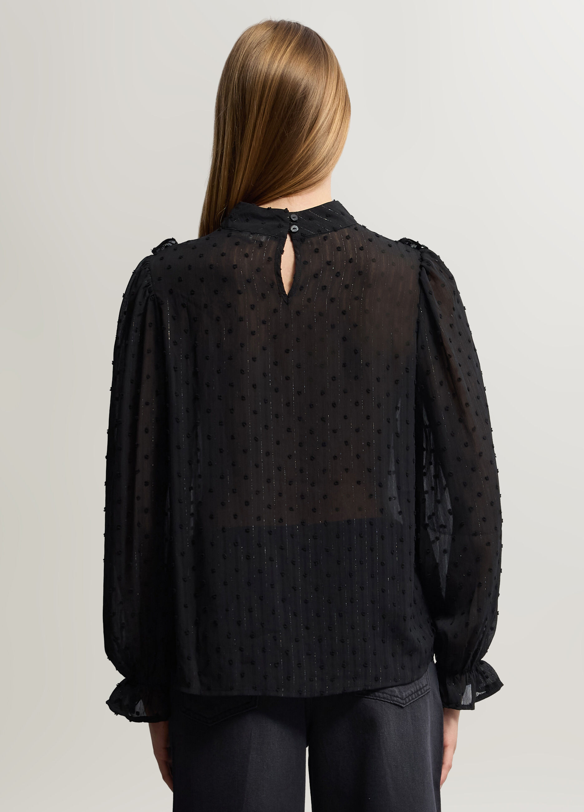 Blusa Fit Regular con scollo a V in plumetis donna_1