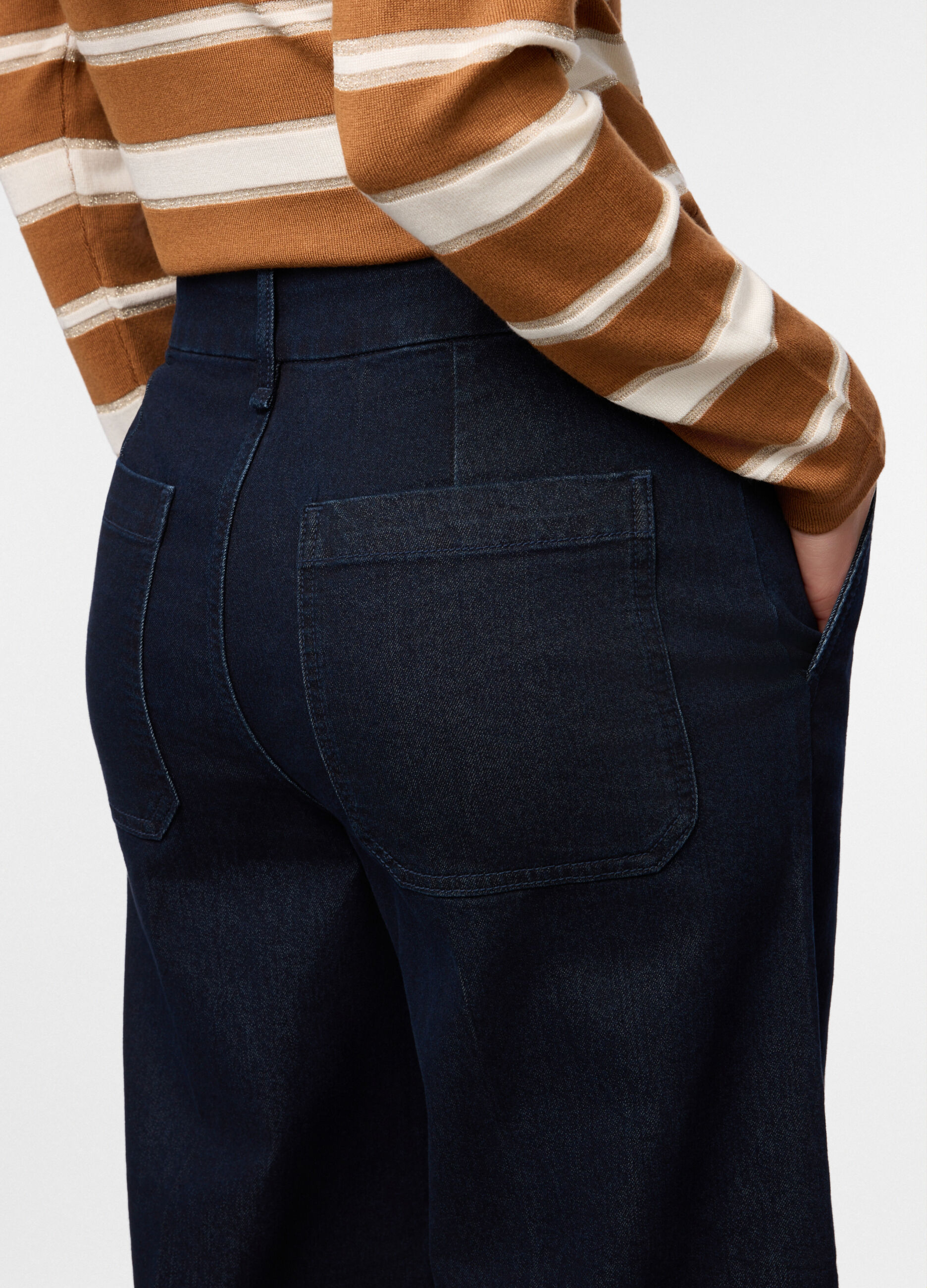 Pantaloni wide leg in denim stretch donna_2