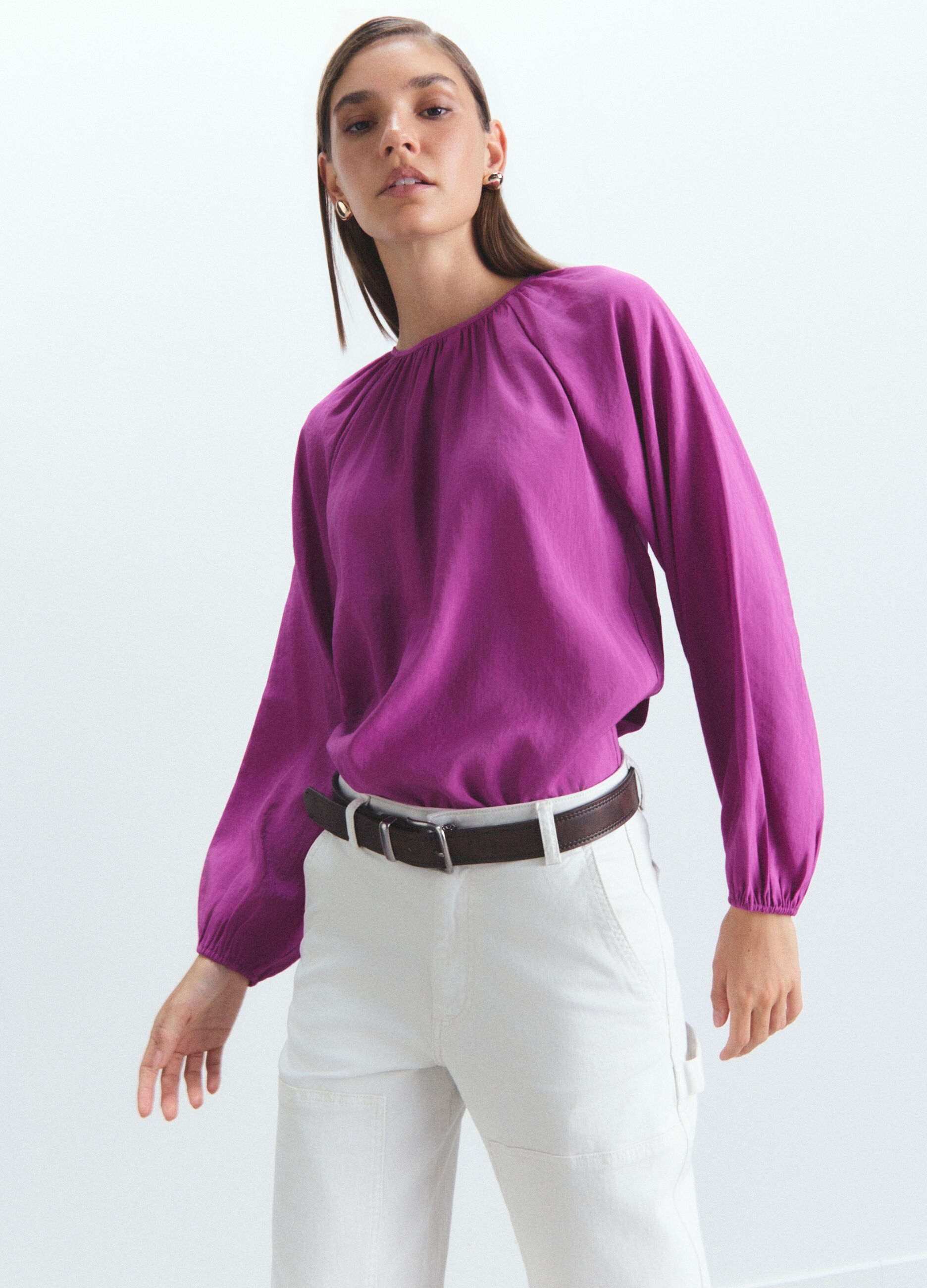 Blusa Fit Over con scollo rotondo misto modal donna_1