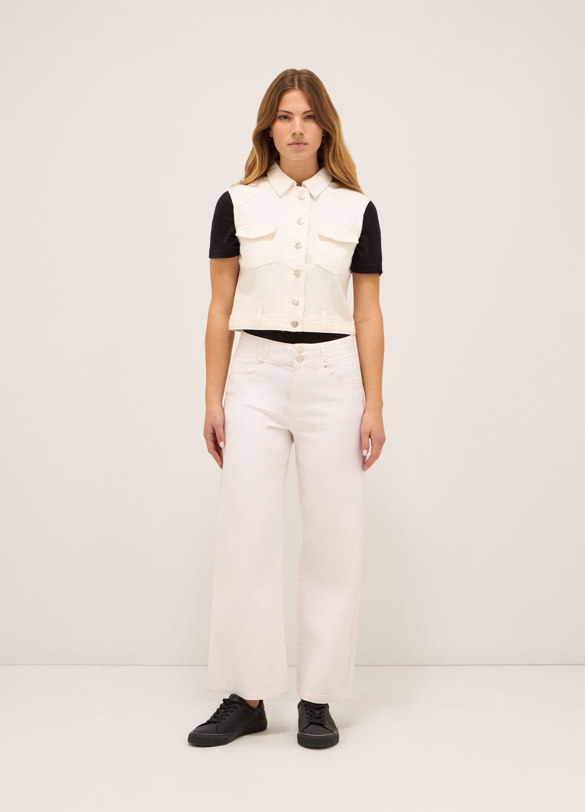 Pantaloni in denim stretch di misto cotone _0