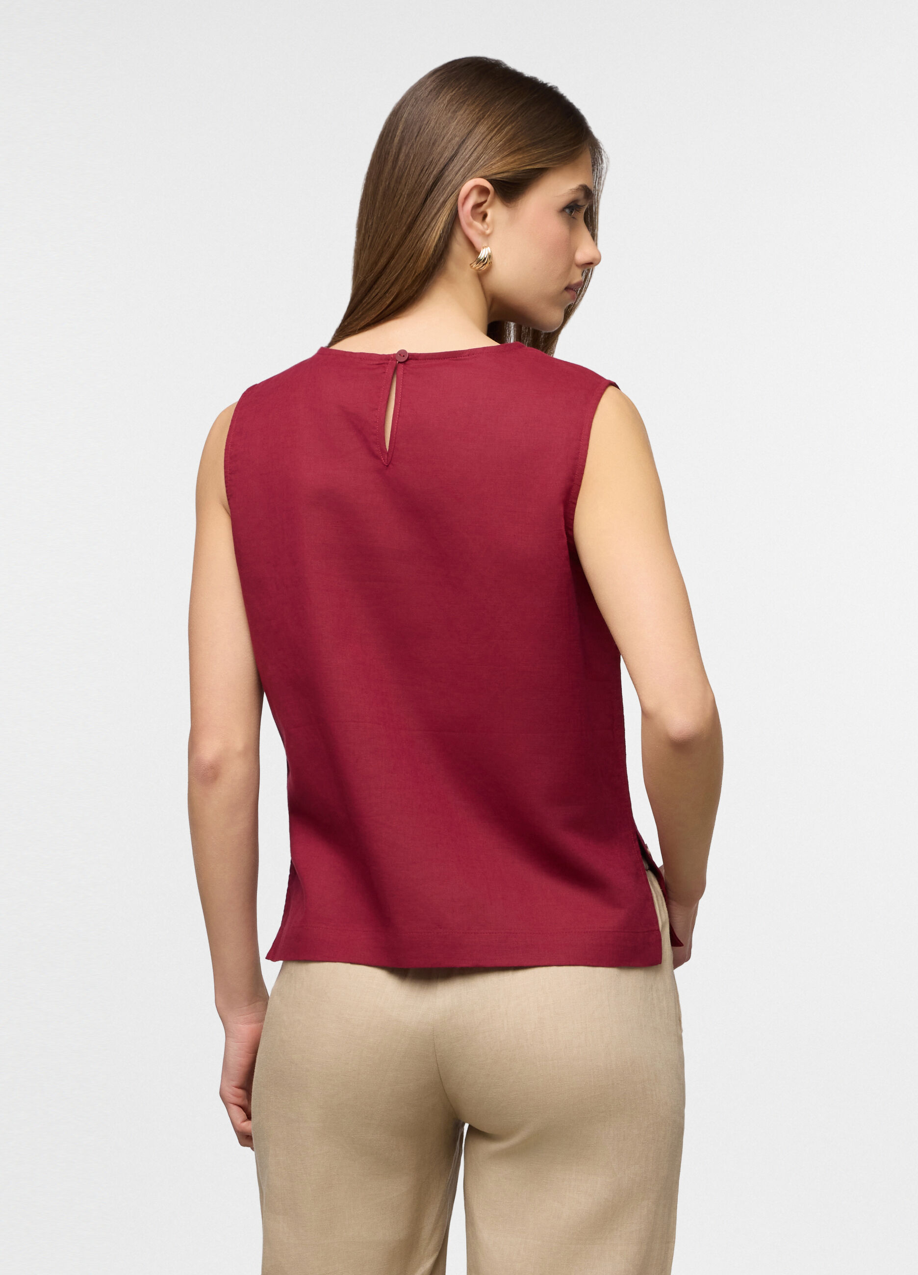 Blusa fit regular girocollo misto lino donna_1