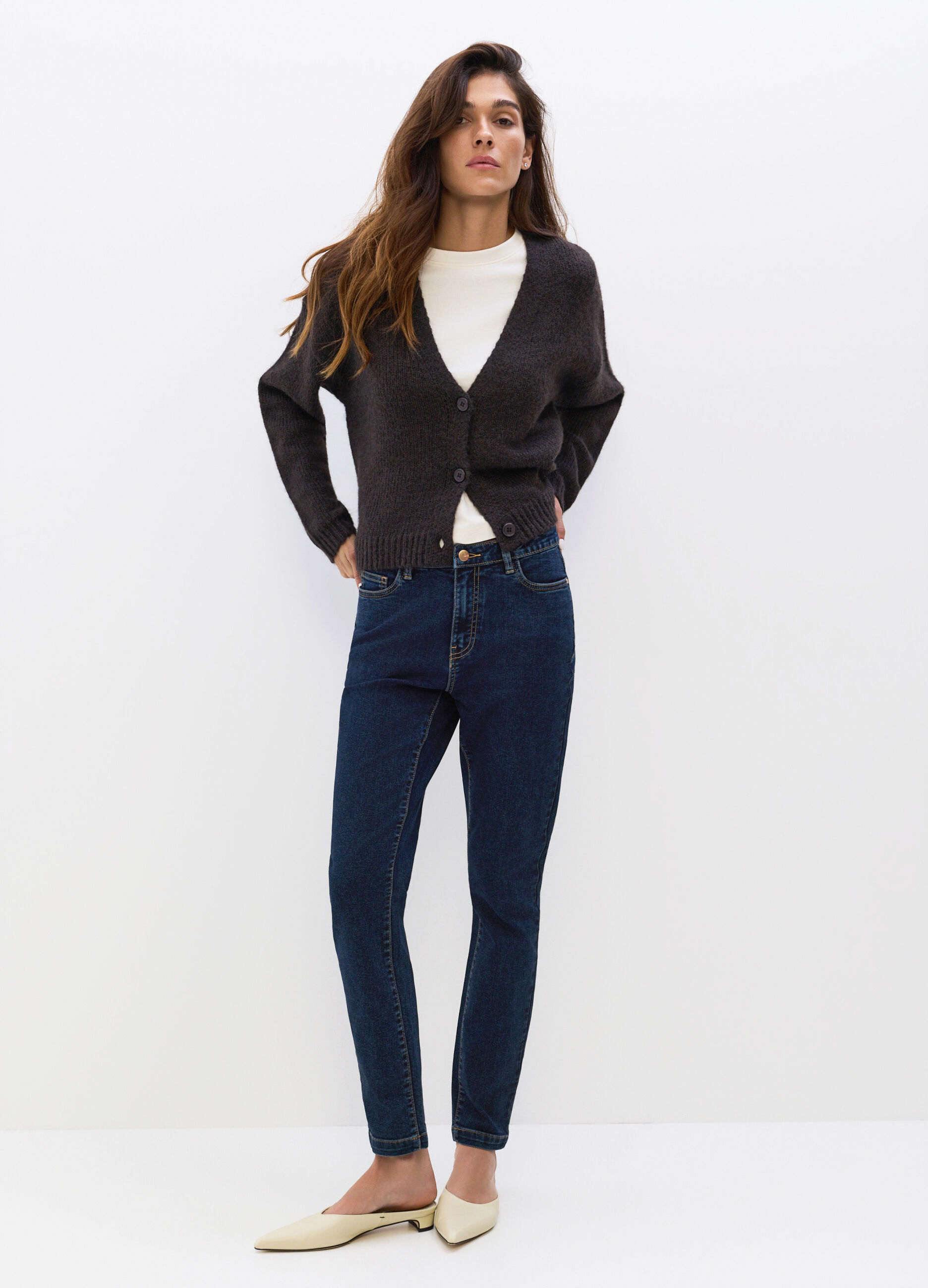 Pantaloni Slim Fit in denim stretch misto cotone donna_0