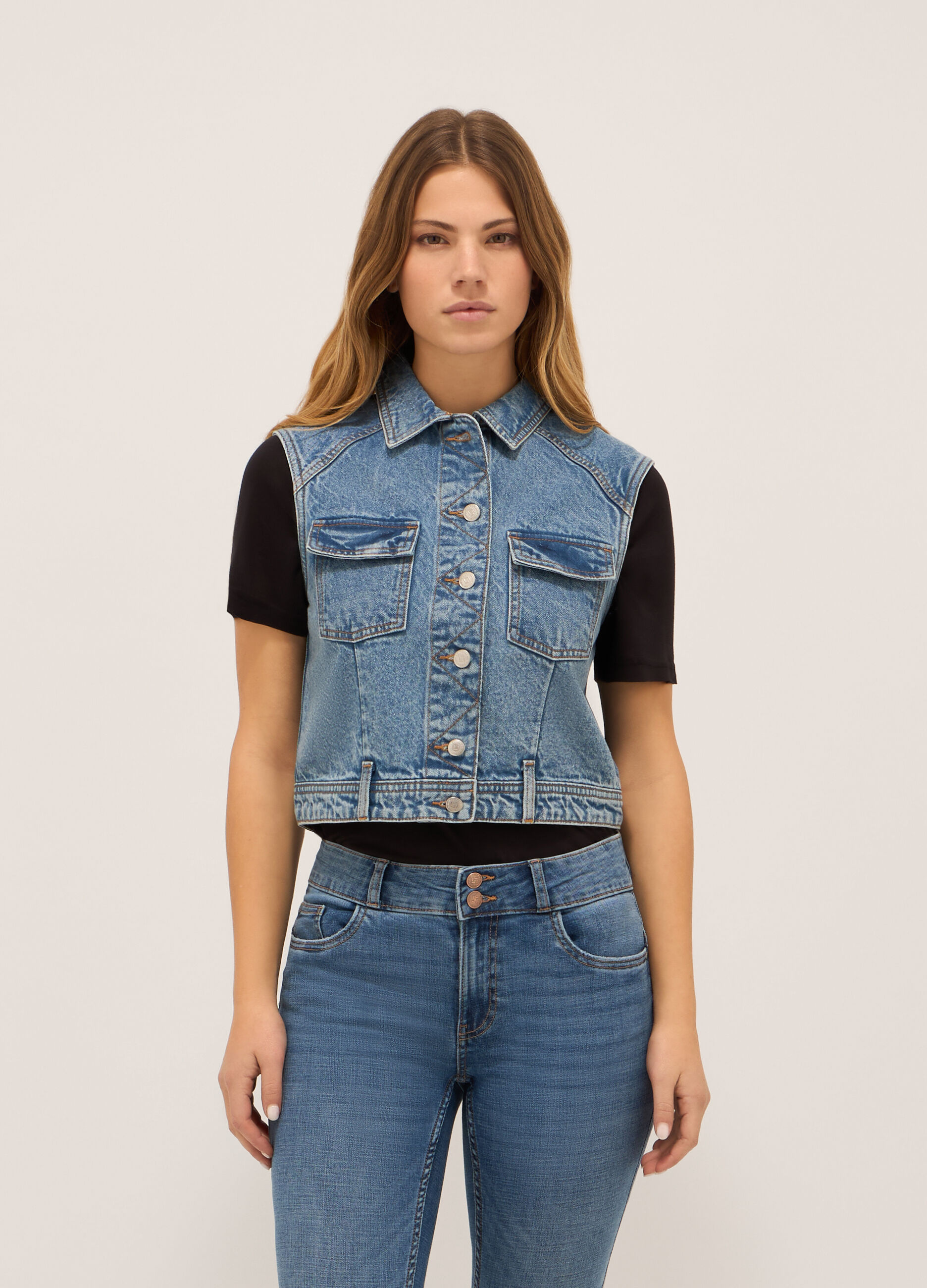 Gilet in denim di puro cotone donna_0