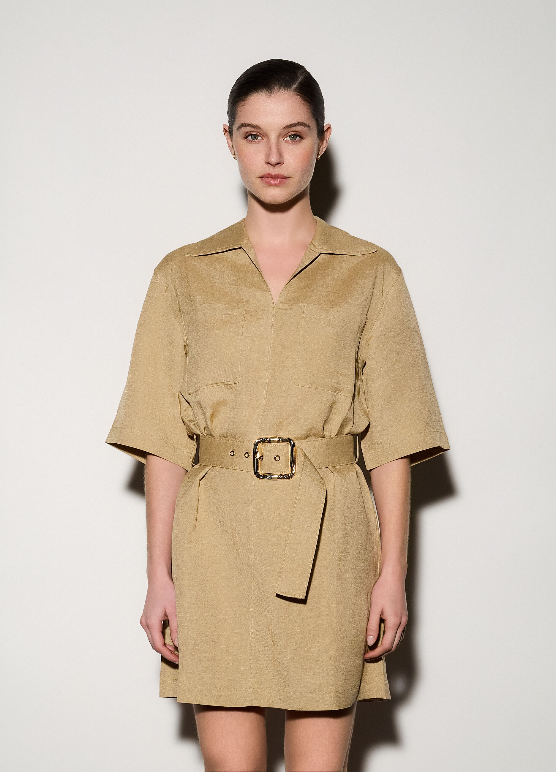 Abito corto misto lino donna_1