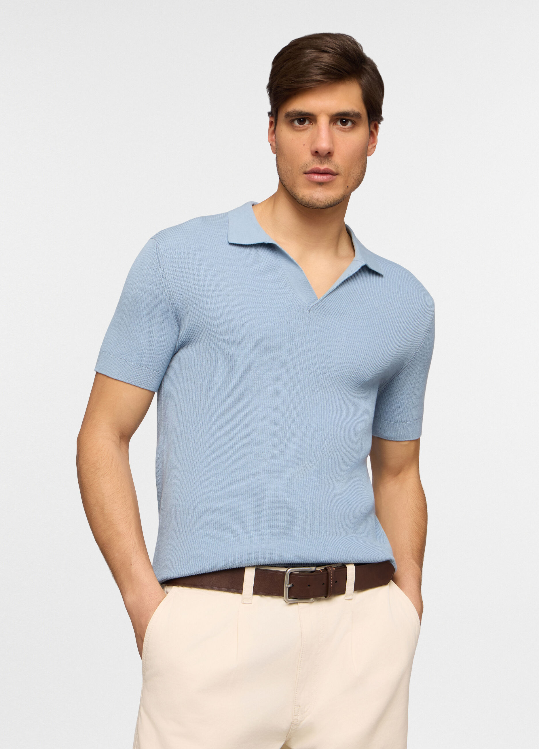 Polo a maniche corte a costine in cotone uomo_0