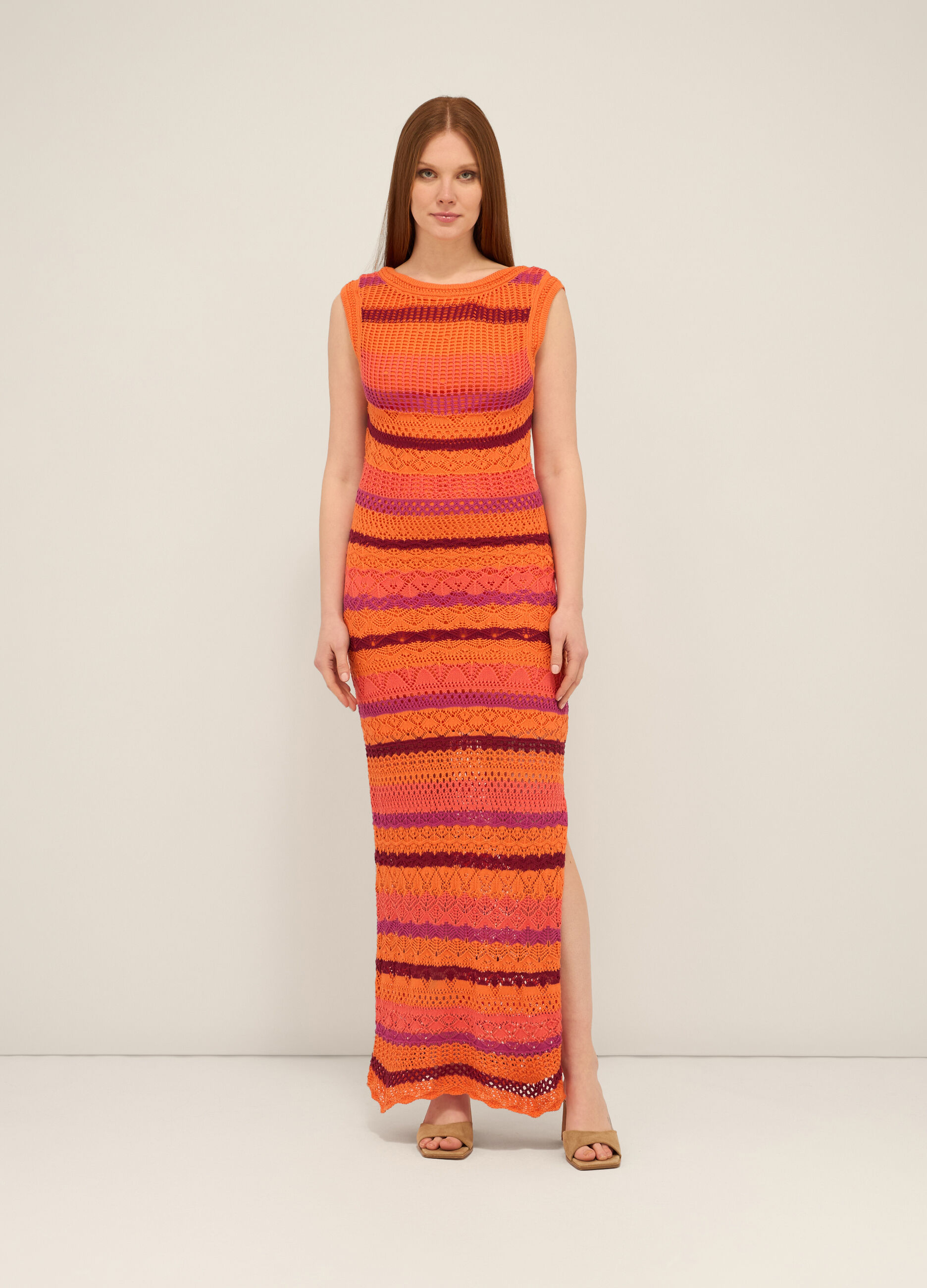 Vestito lungo crochet misto cotone donna_0