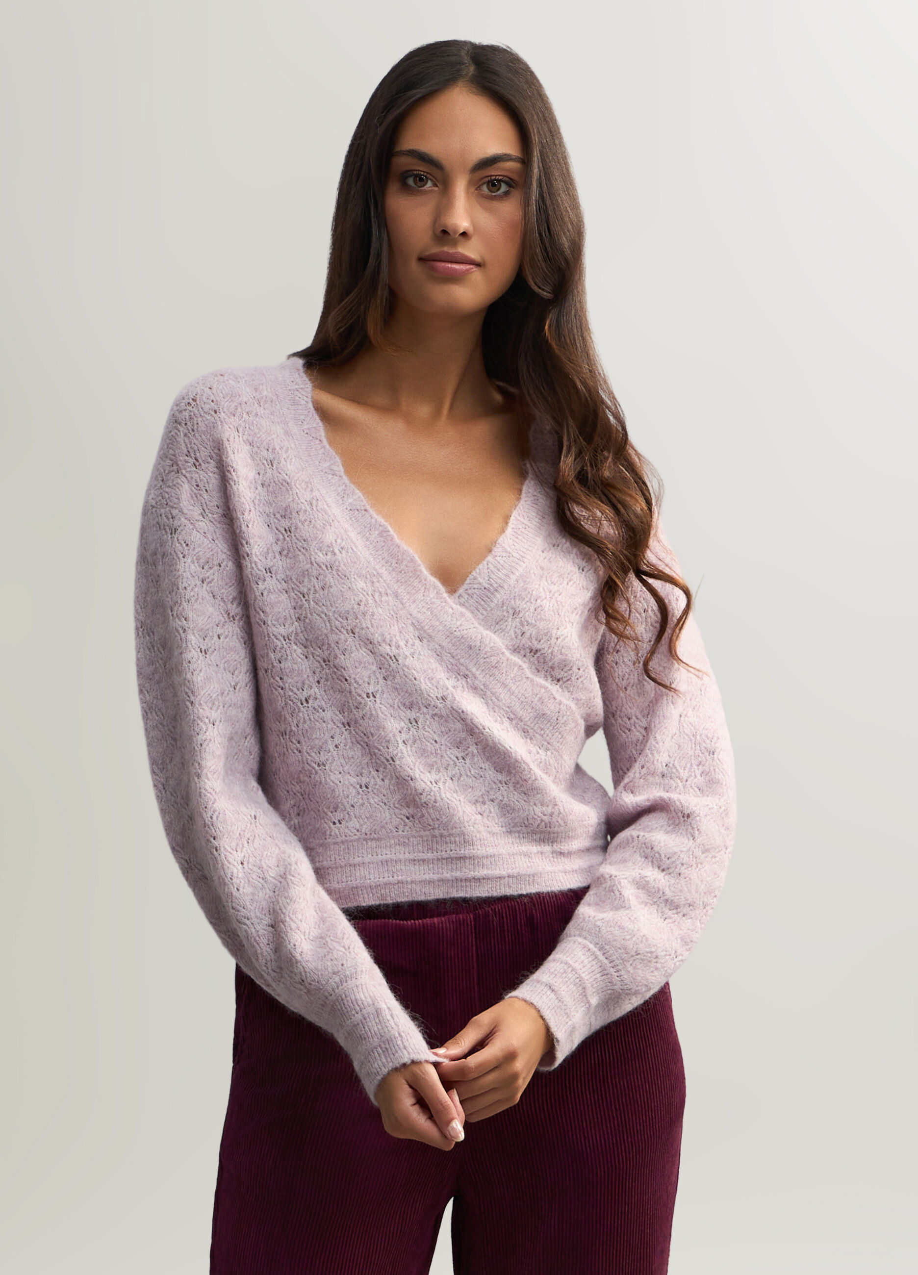 Maglia incrociata con scollo a V misto lana di alpaca donna_0