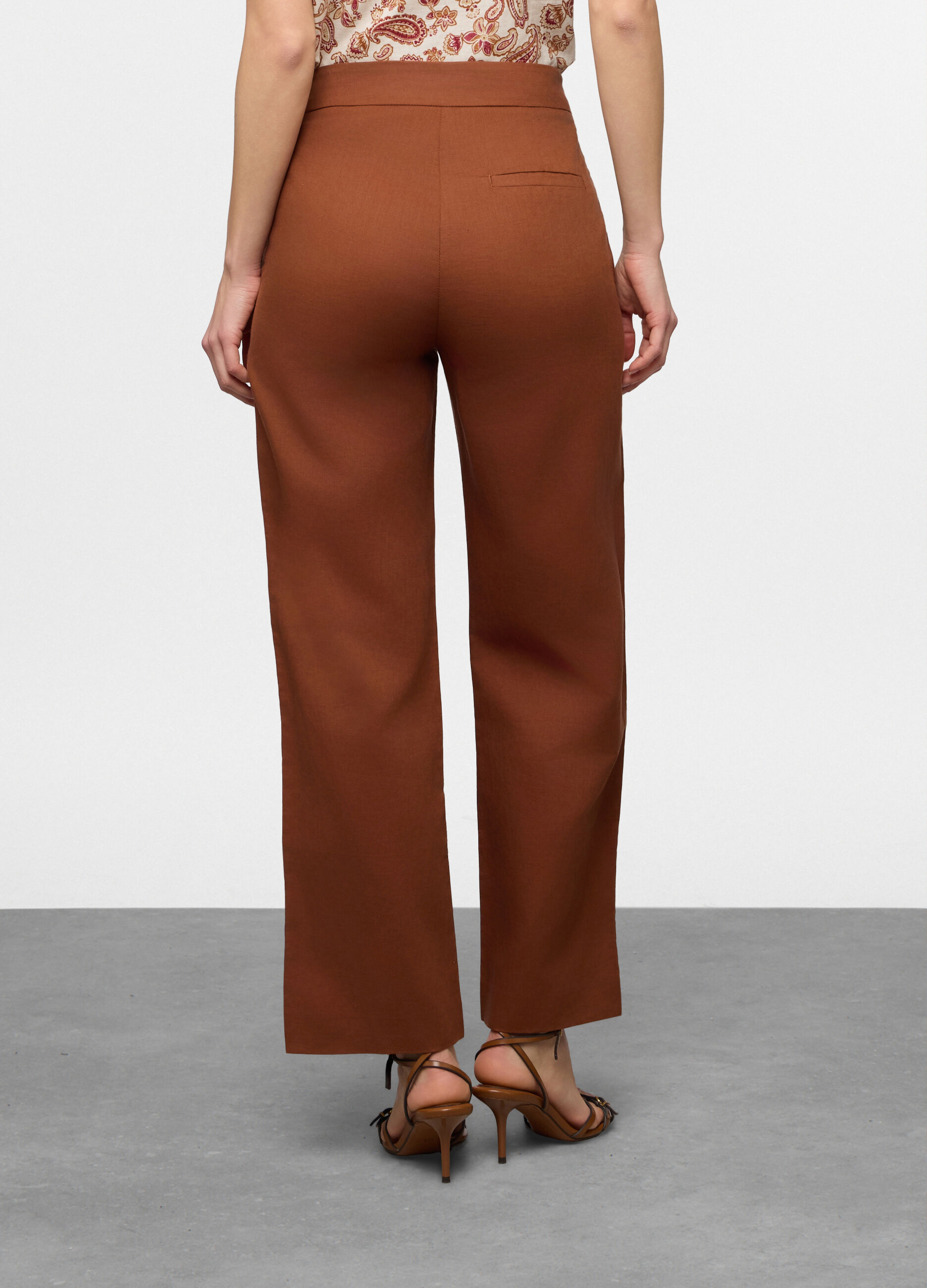 Pantaloni wide leg misto lino donna_1