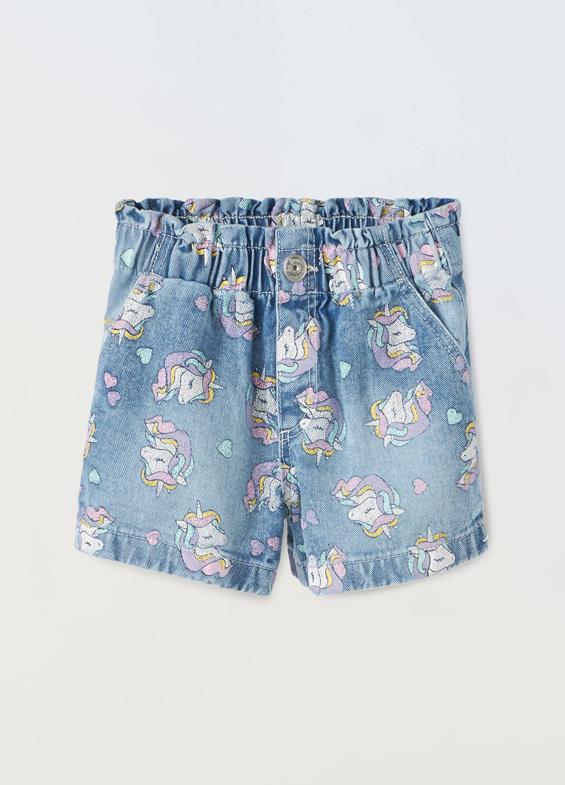 Shorts in denim di puro cotone bambina_0
