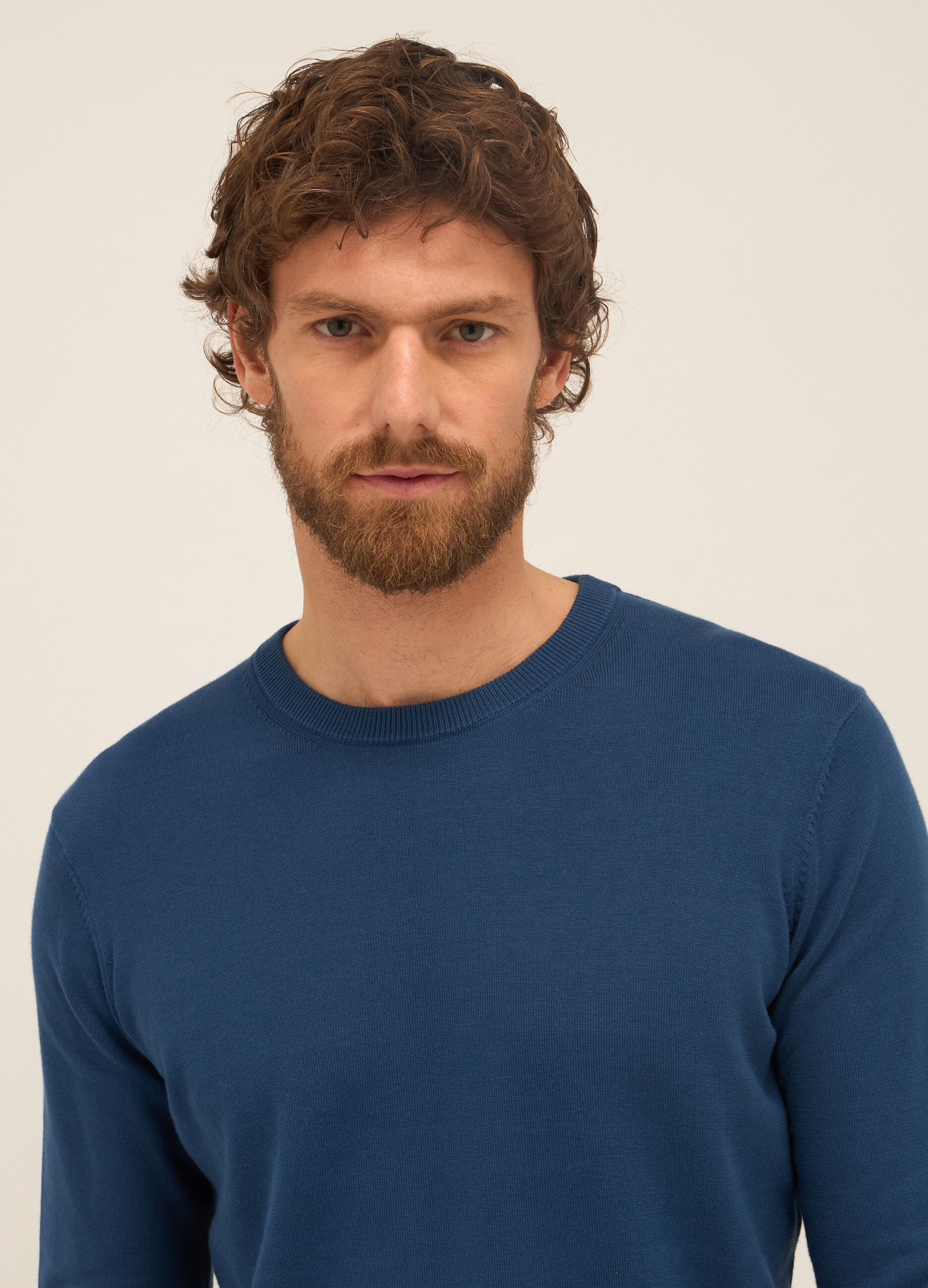 Maglione girocollo in puro cotone maglia rasata uomo_2