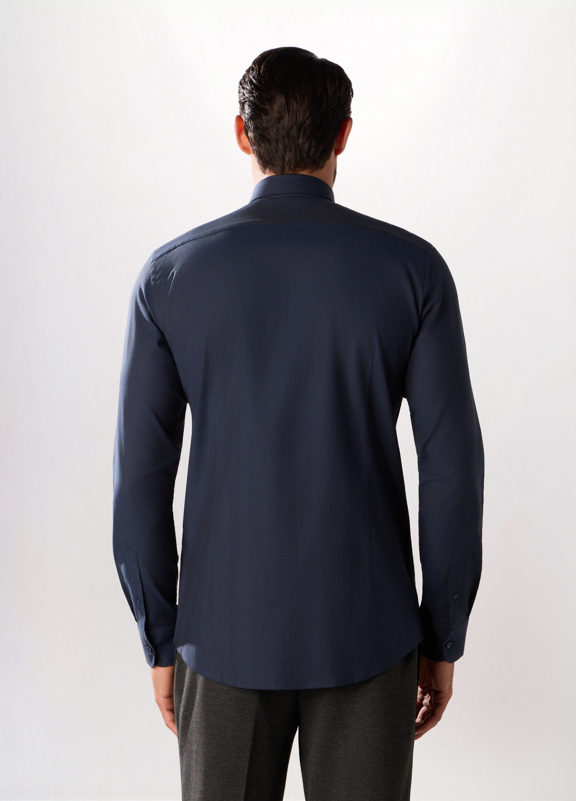 Camicia slim fit in piquet di cotone stretch uomo_1