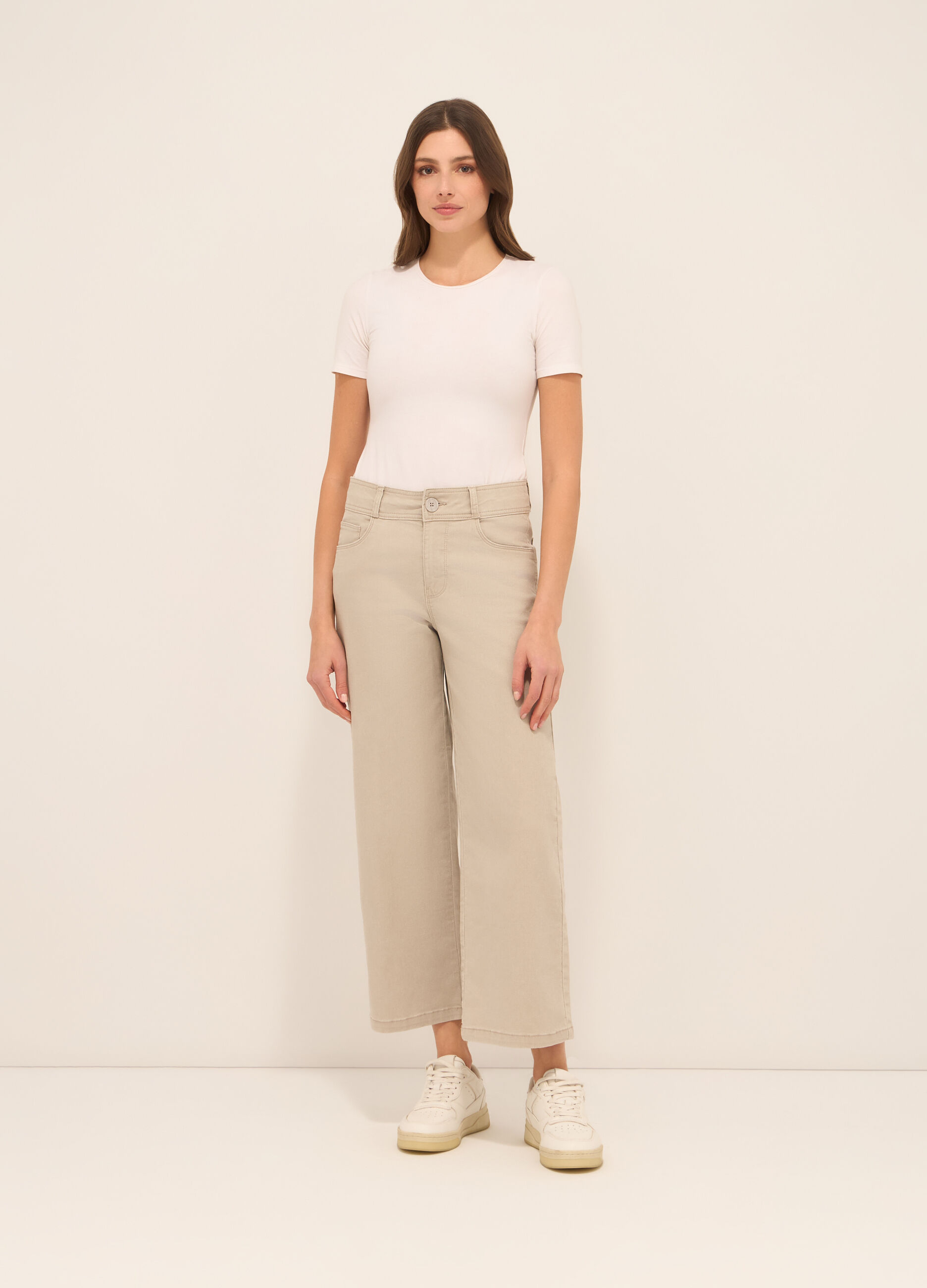 Pantaloni in twill di cotone stretch donna_0