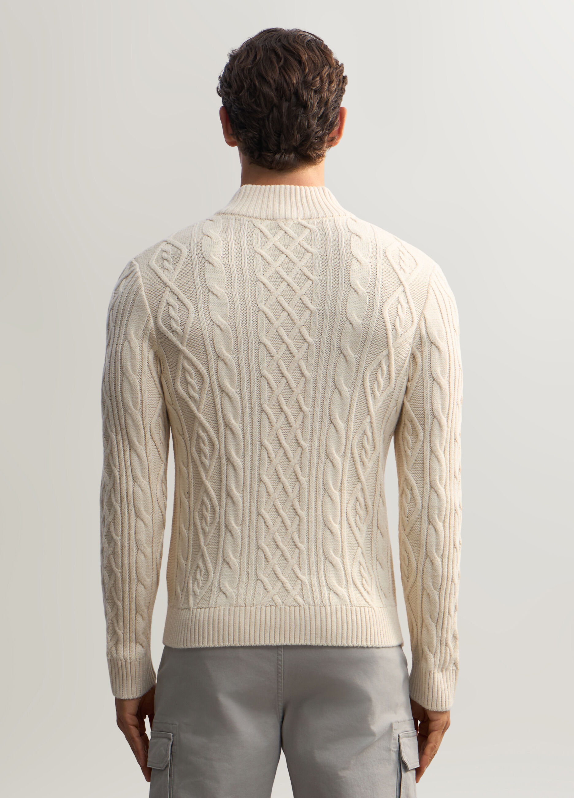 Cardigan con zip in maglia a trecce uomo_1