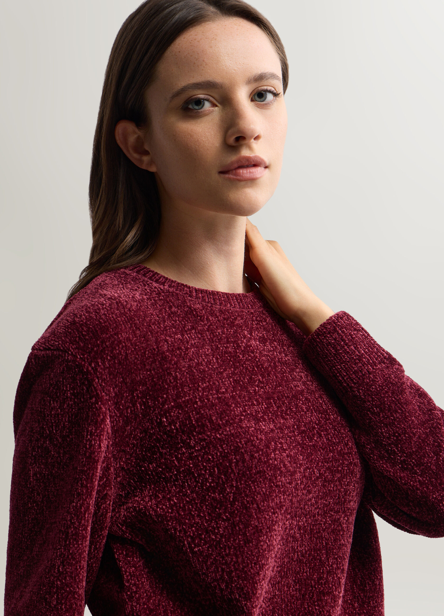 Maglione girocollo rasato in ciniglia donna_2