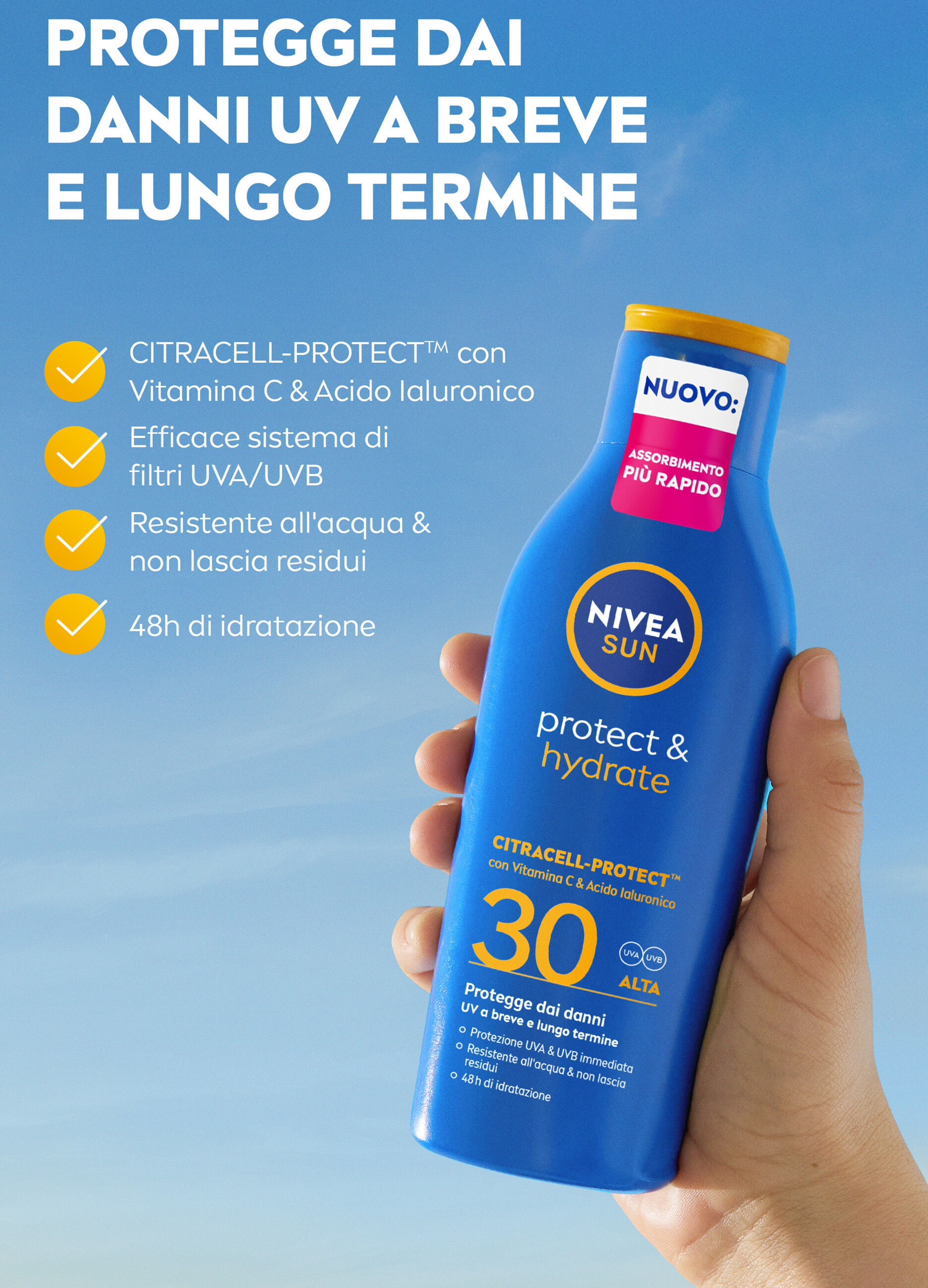 Nivea Sun Latte Solare Protect & Hydrate SPF30 200 ml, Crema solare 30 idratante per 48 ore_1