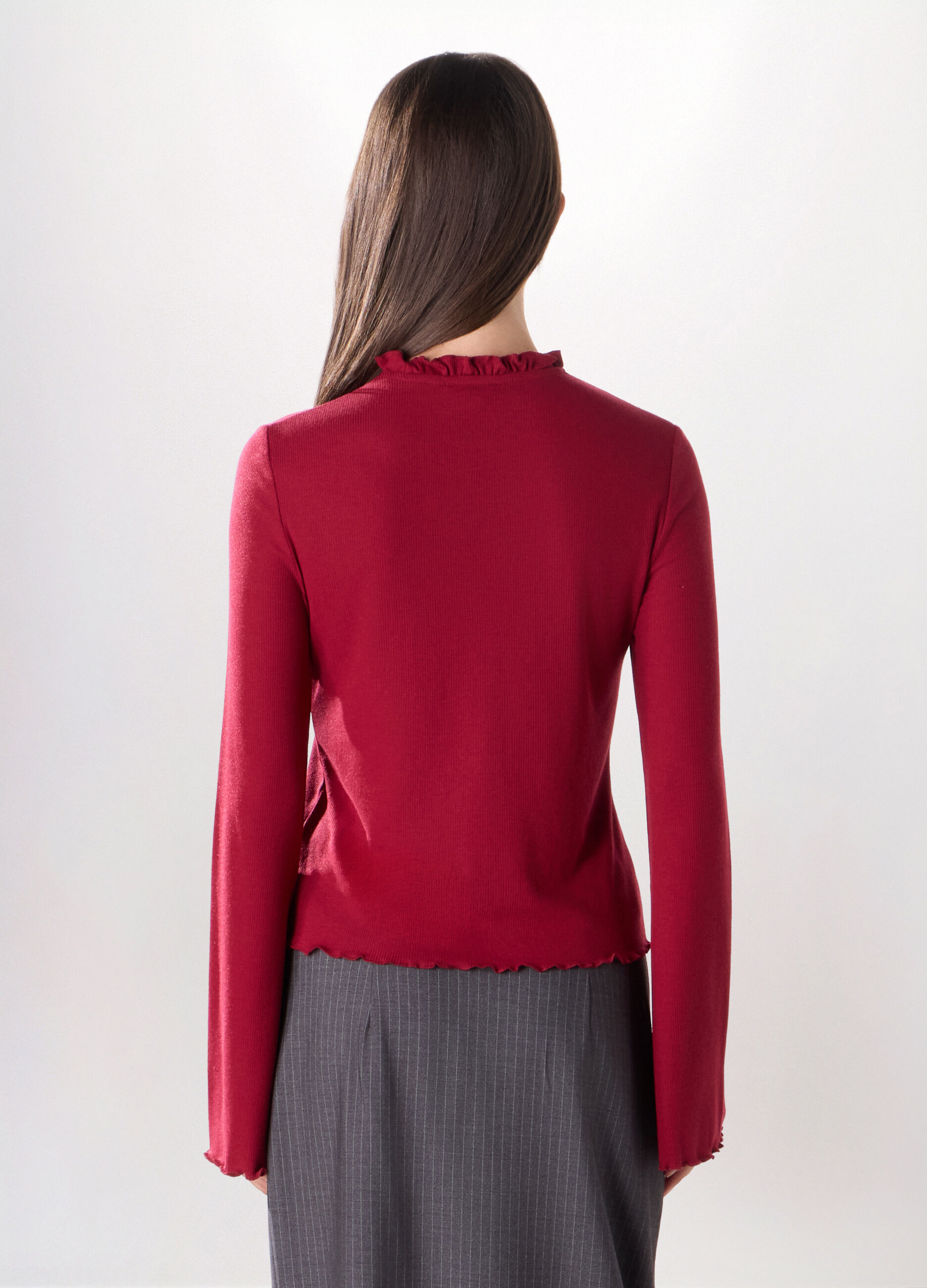 T-shirt in costina di misto viscosa stretch donna_1