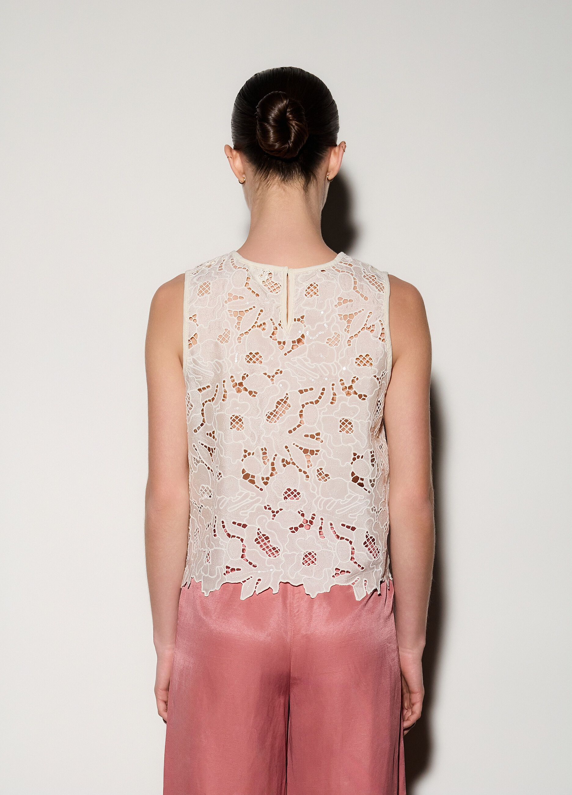 Top girocollo in popeline donna