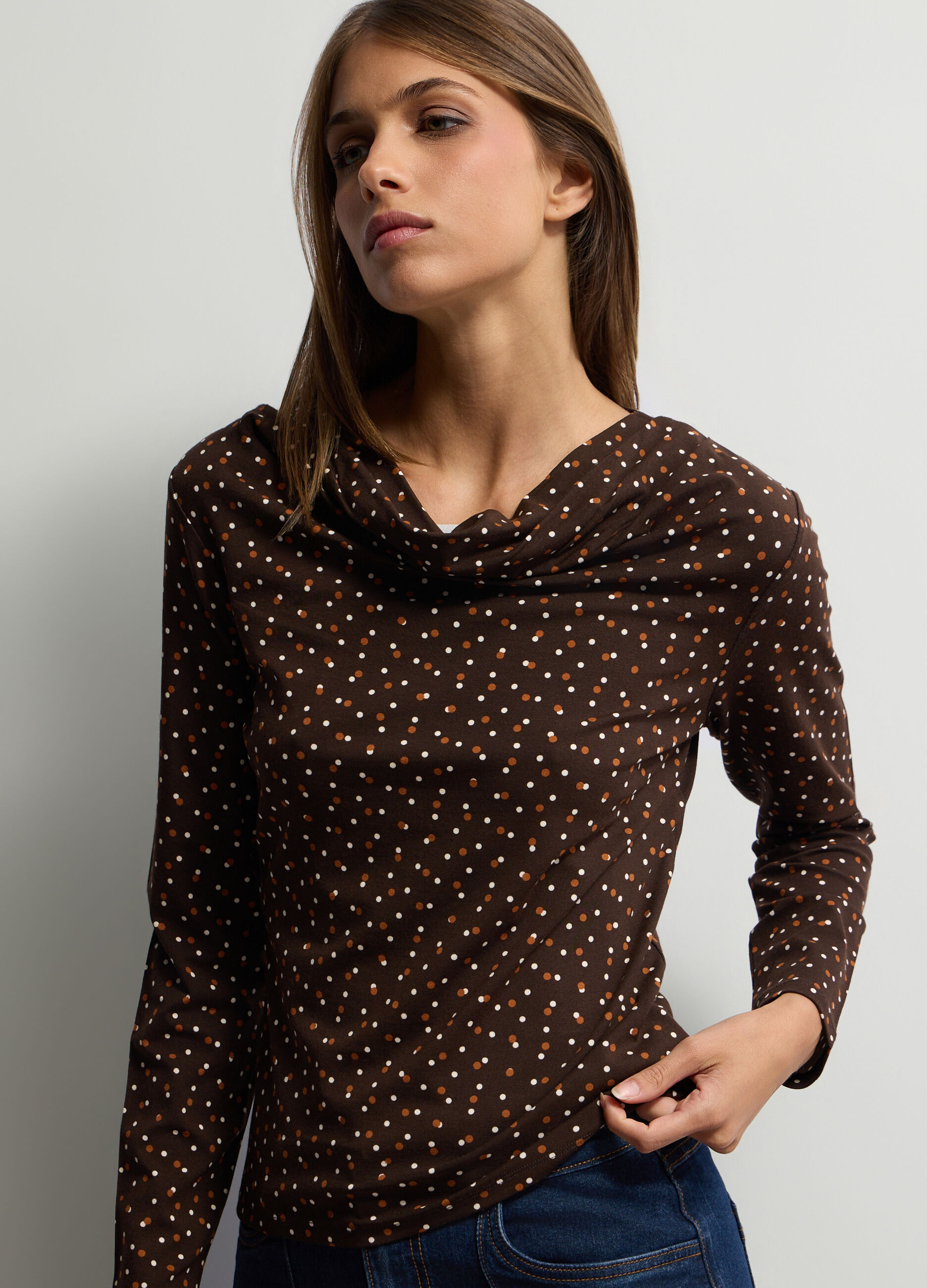 T-shirt con scollo drappeggiato stretch donna_2