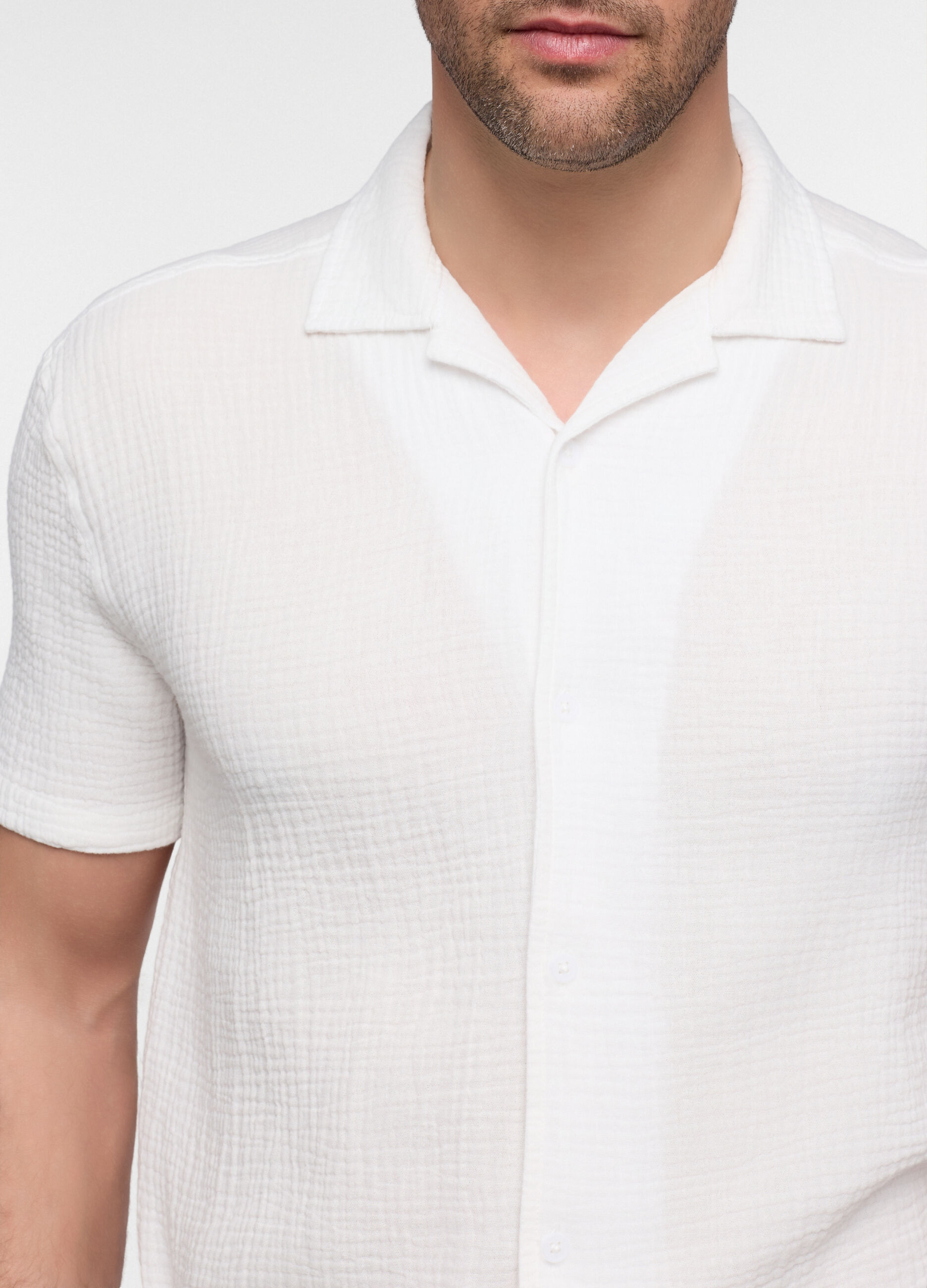 Camicia a maniche corte in seersucker di cotone uomo_2