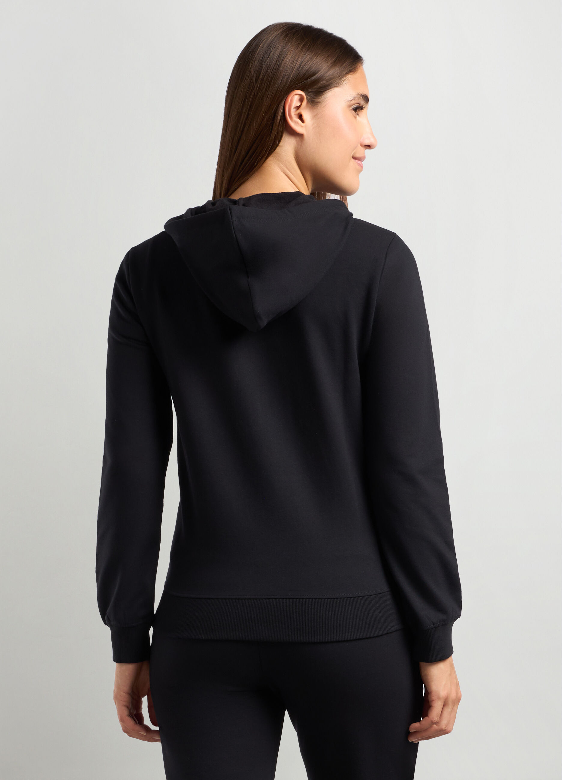 Felpa in misto cotone stretch con cappuccio donna_1