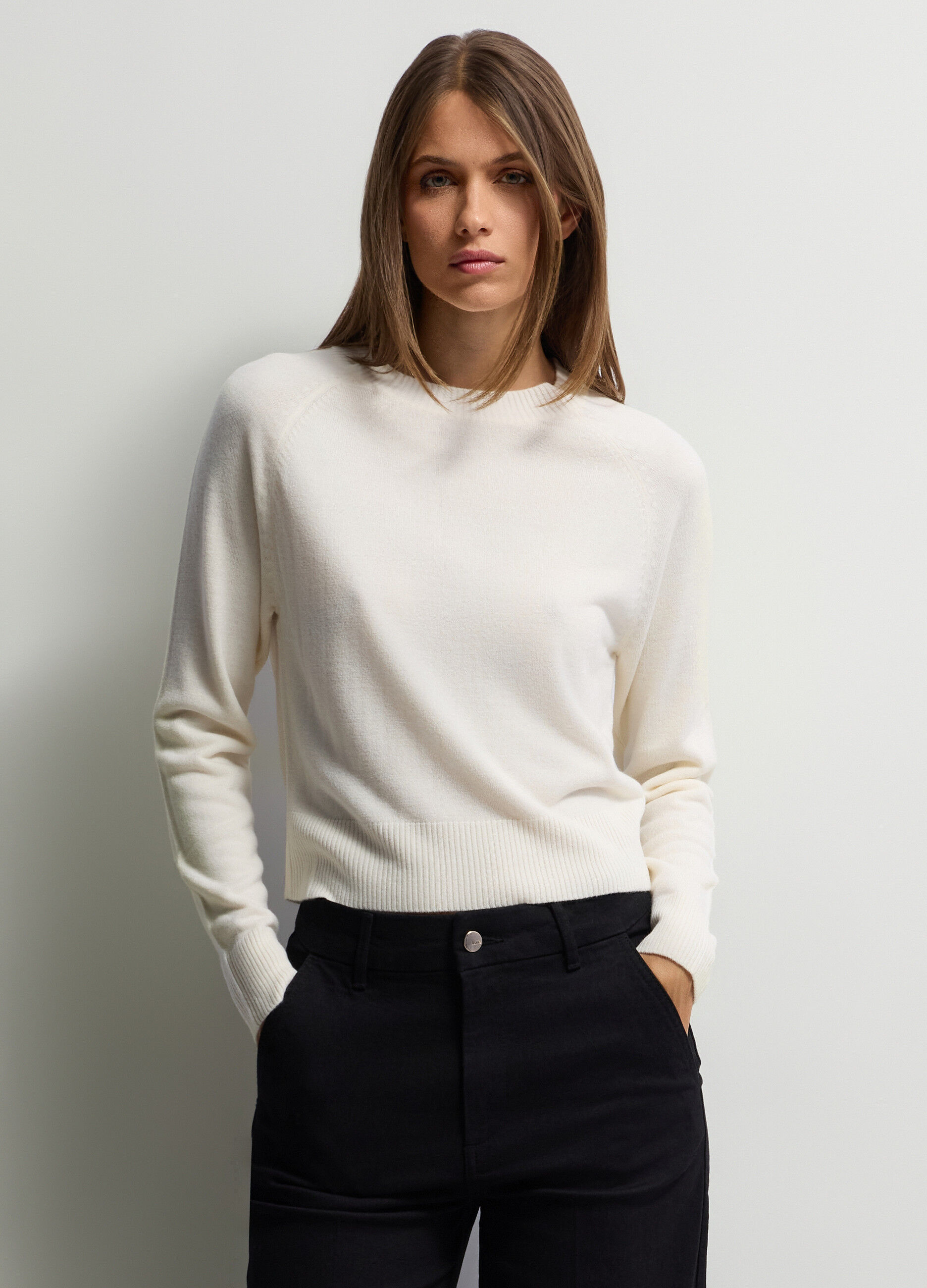 Pullover girocollo in maglia rasata donna_0