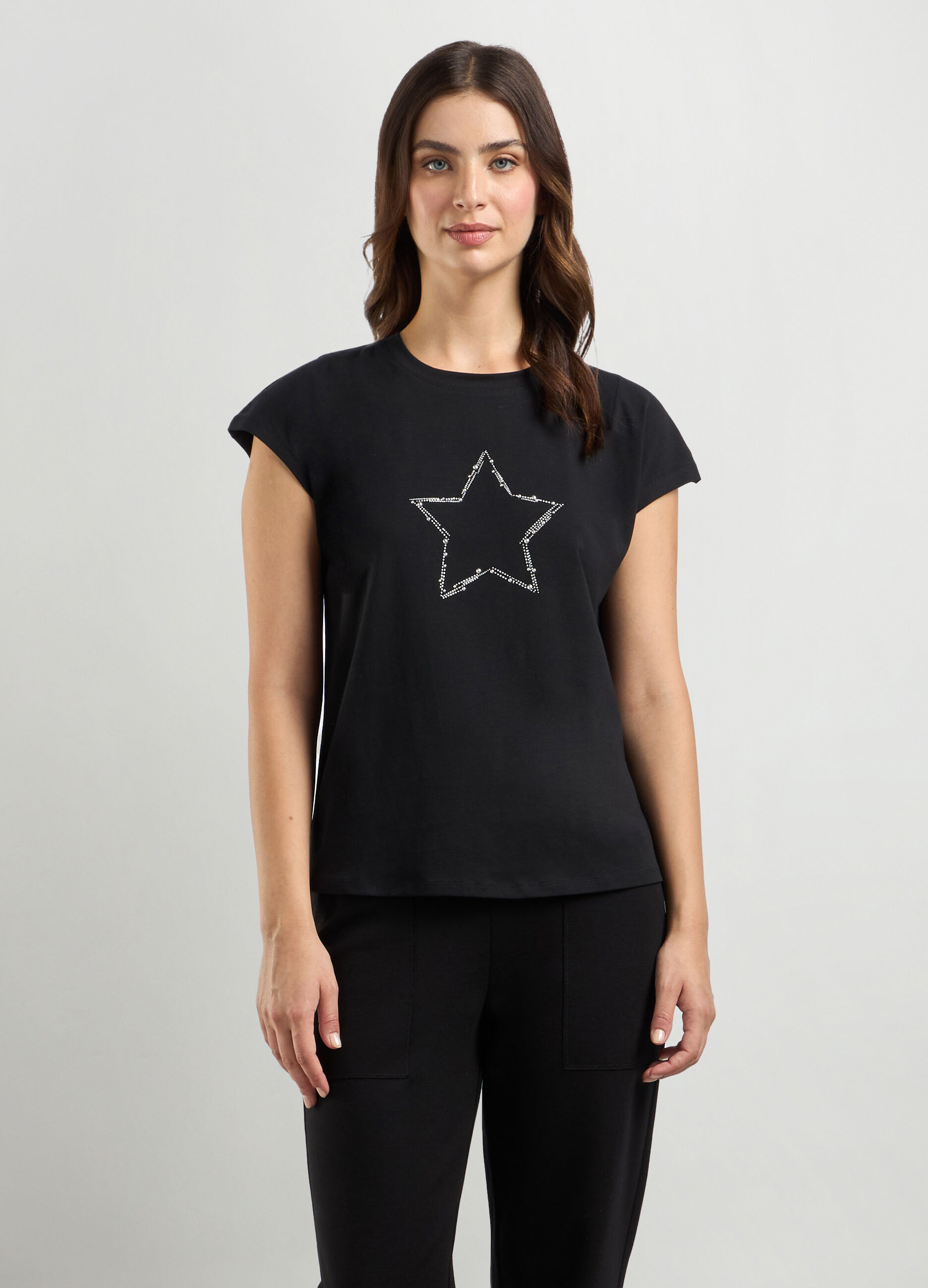 T-shirt in puro cotone con strass donna_0