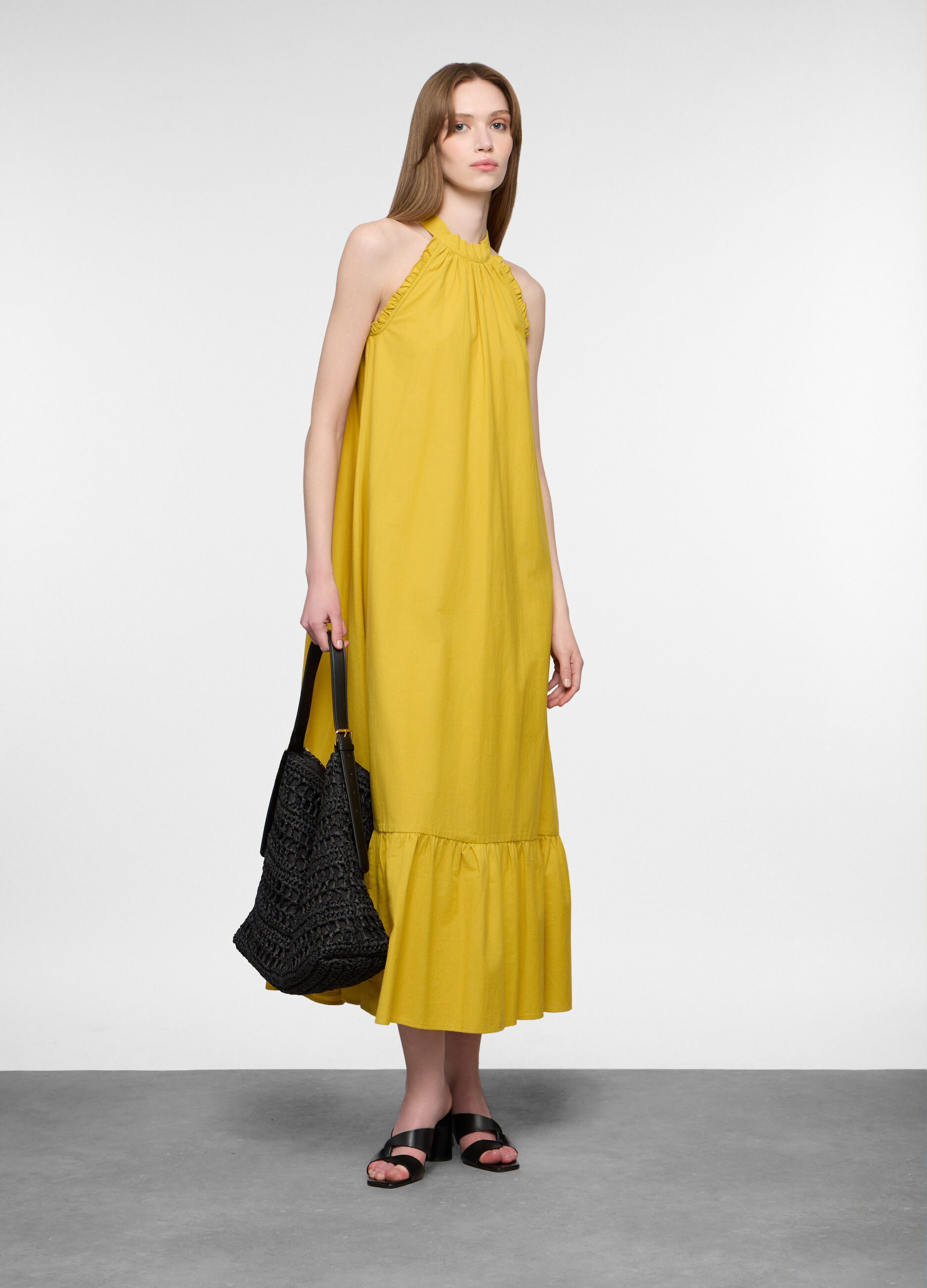 Vestito lungo fitted misto lino donna_0